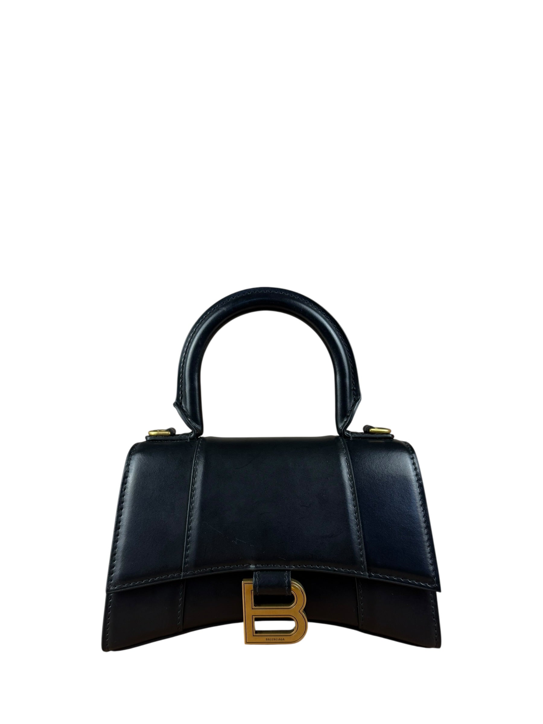 Balenciaga Black Leather Hourglass XS 2Way Handbag