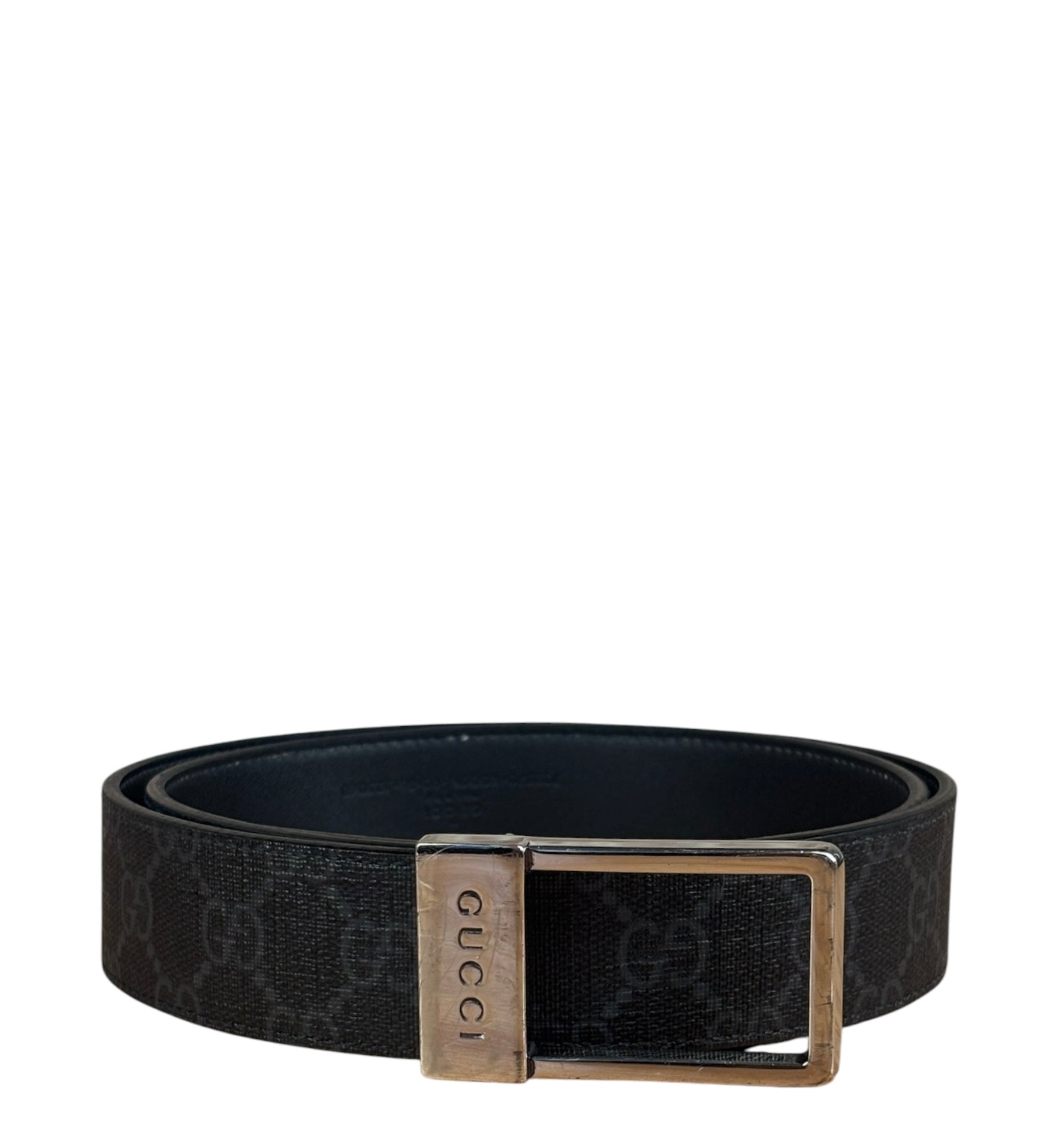 Gucci GG Leather Supreme Canvas Rectangular Buckle Belt