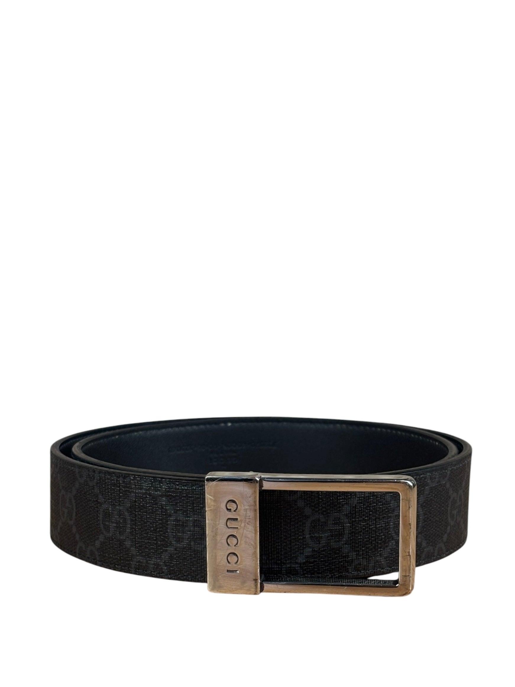Gucci GG Leather Supreme Canvas Rectangular Buckle Belt