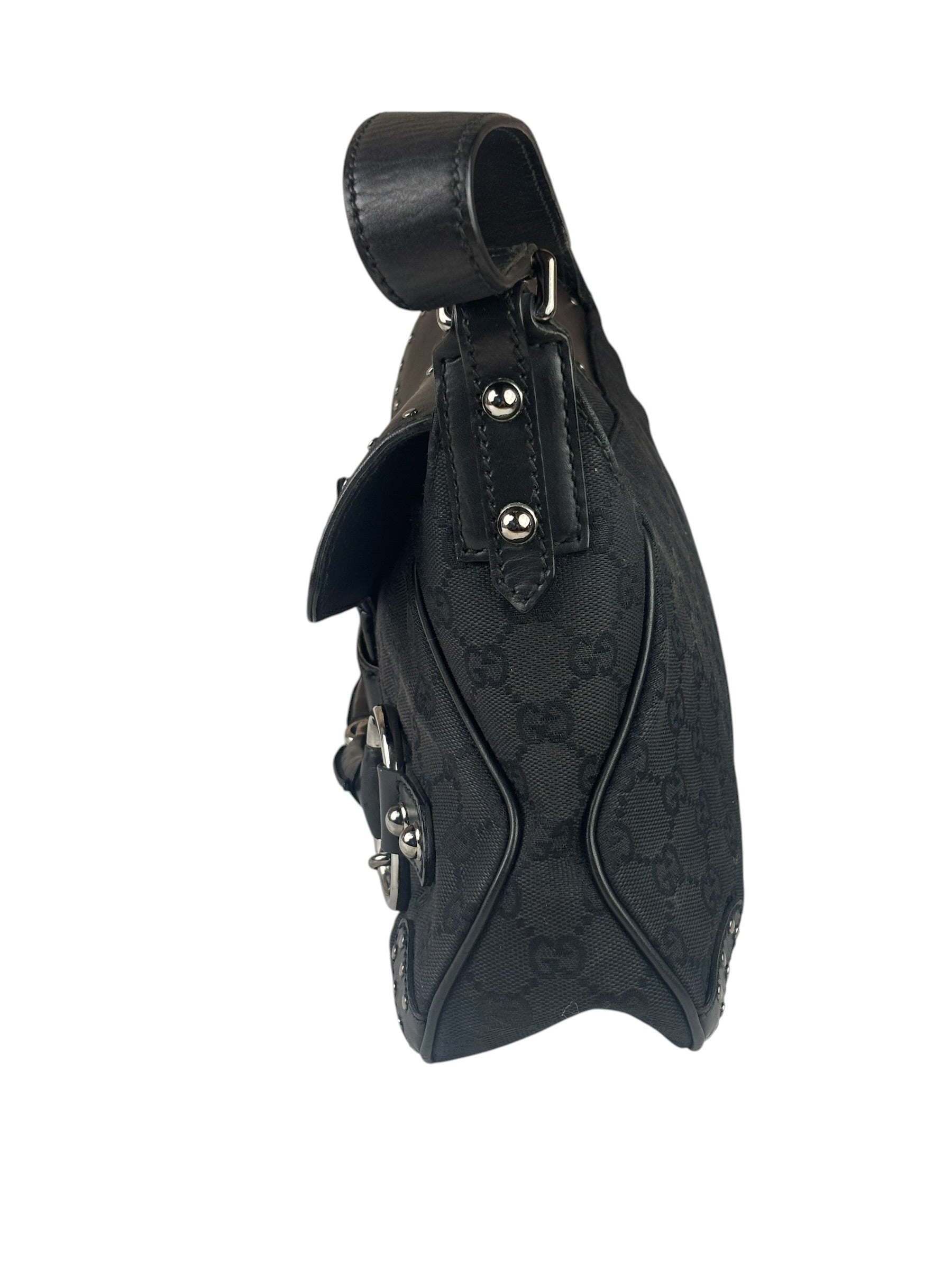 Gucci Vintage Black Horsebit Studded Chain Shoulder Bag