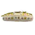 Fendi Cream Leather Trim Beaded Baguette