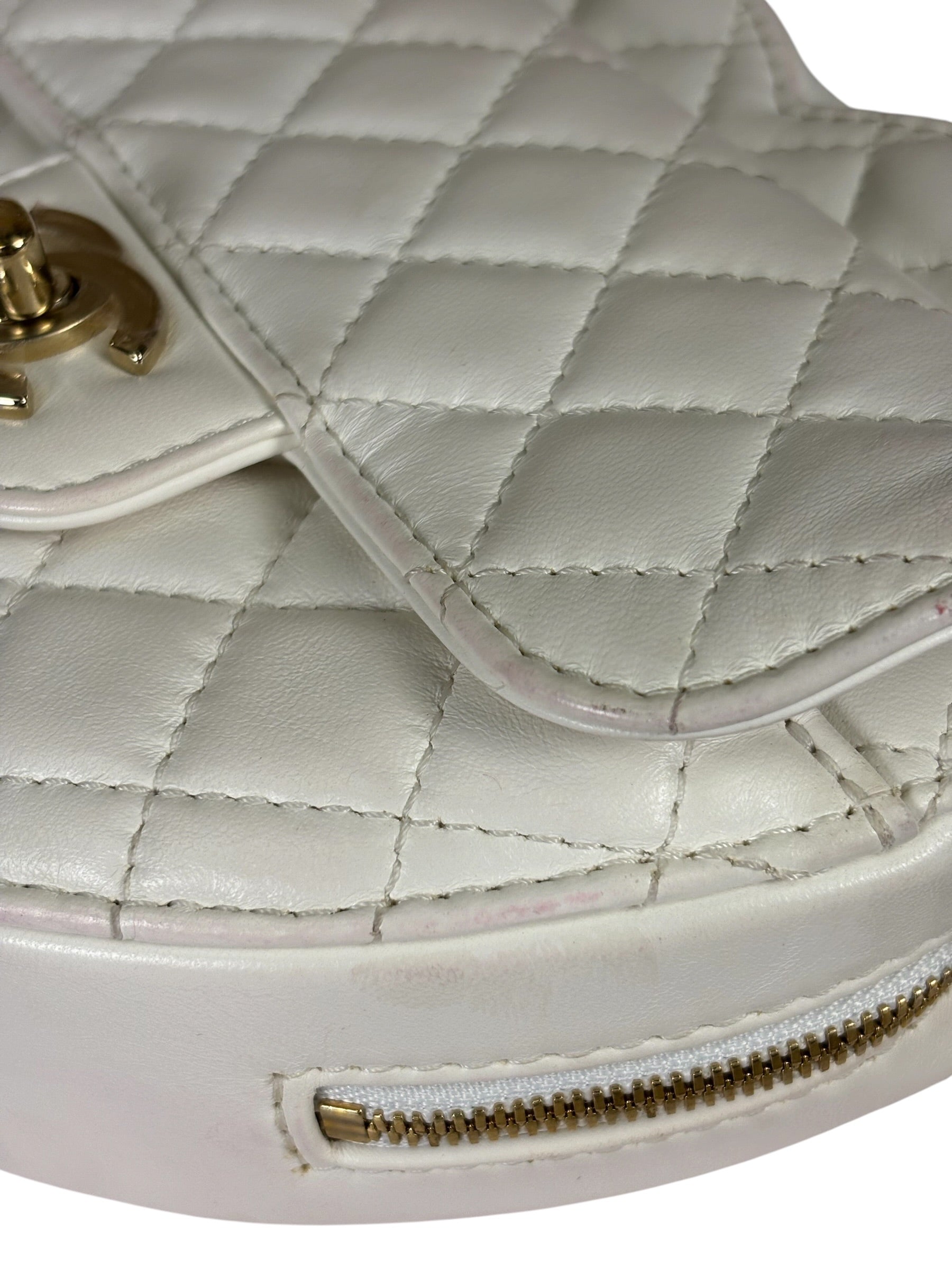 Chanel CC In Love White Quilted Leather Heart Bag 2022