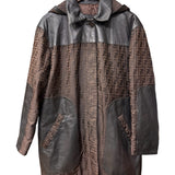 Fendi Brown Leather Trim Zucca Hooded Jacket