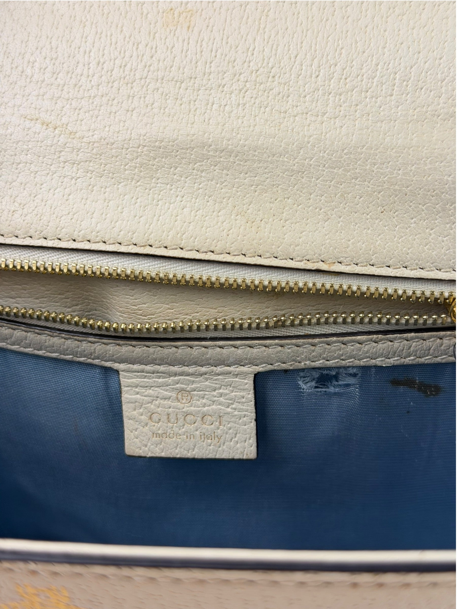 Gucci Textured Calfskin Bee Star Sylvie Shoulder Bag White
