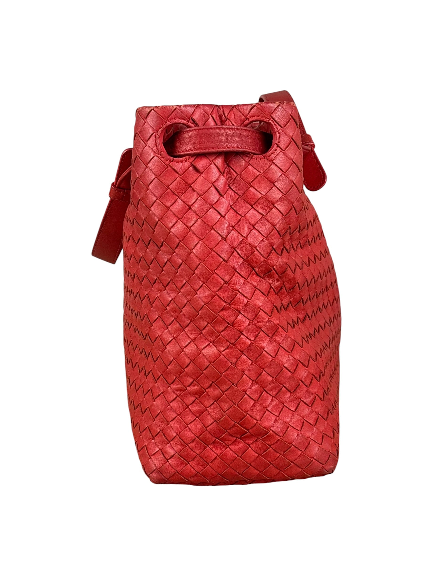 Bottega Veneta Red Leather Intrecciato Garda Woven Hobo Bag