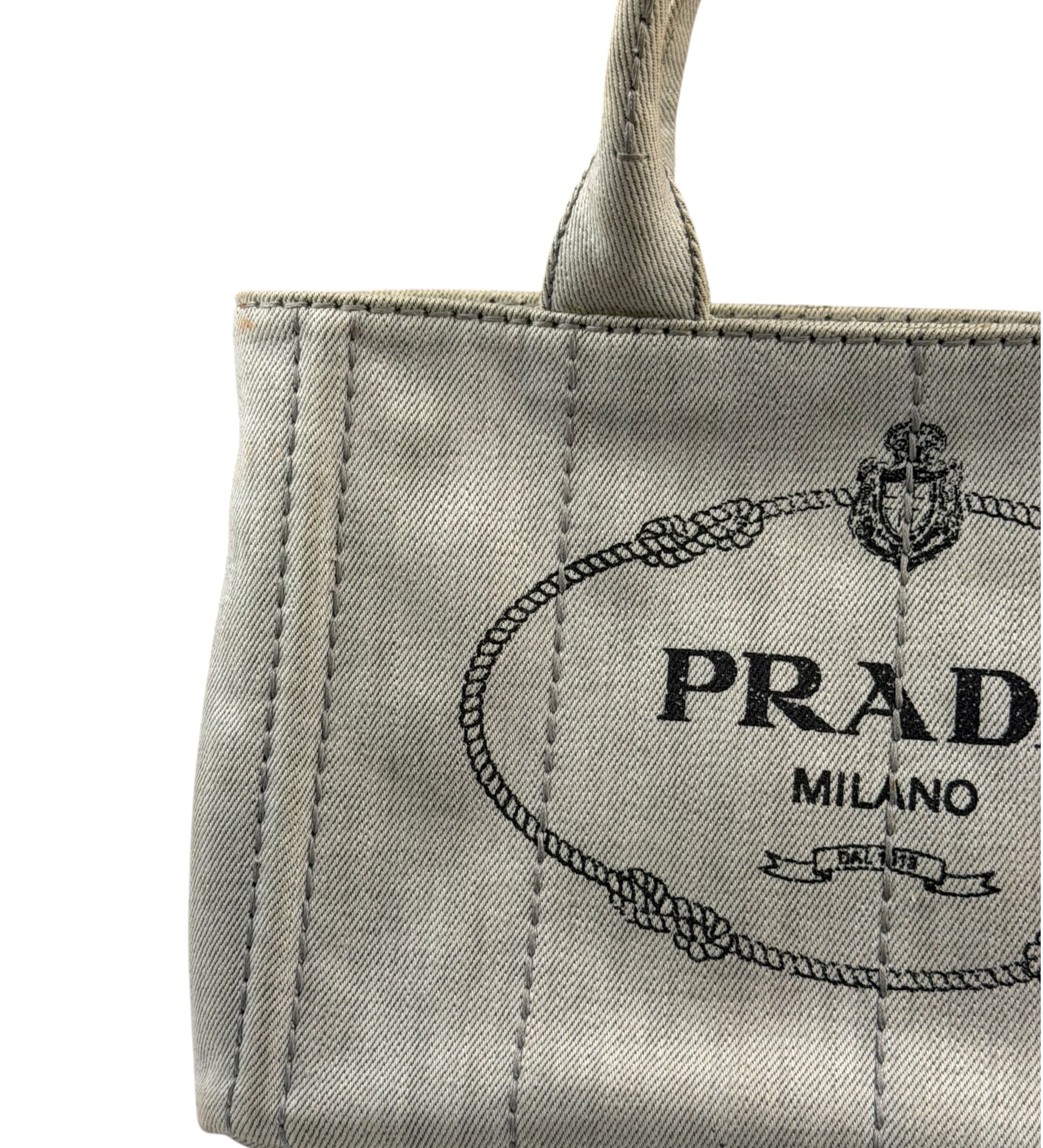 Prada Grey Denim Canapa Logo Tote