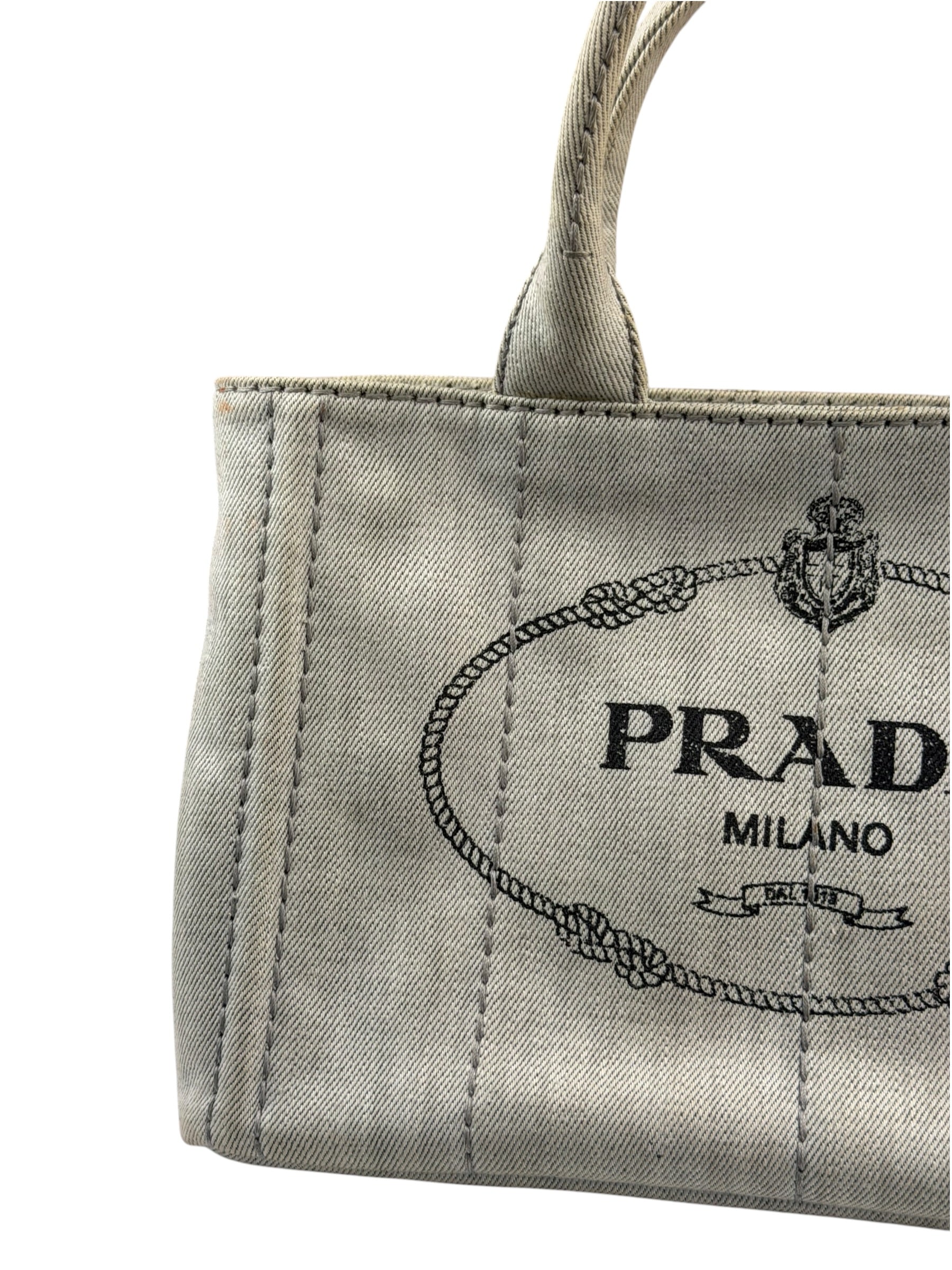 Prada Grey Denim Canapa Logo Tote
