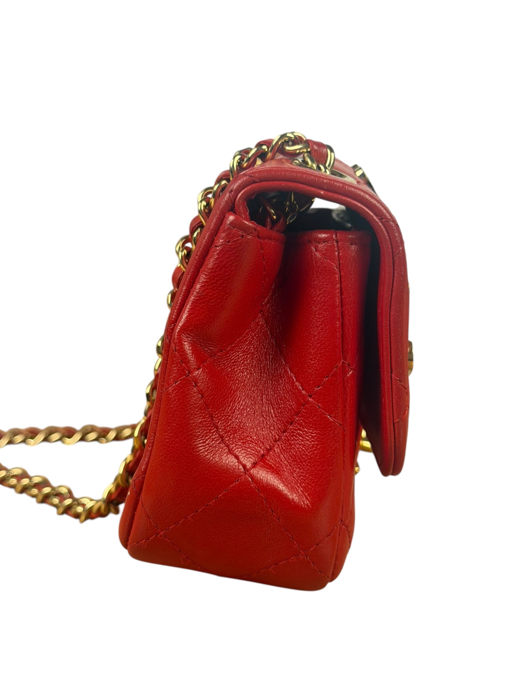 Chanel Red Lambskin Timeless Small Shoulder Bag 2017