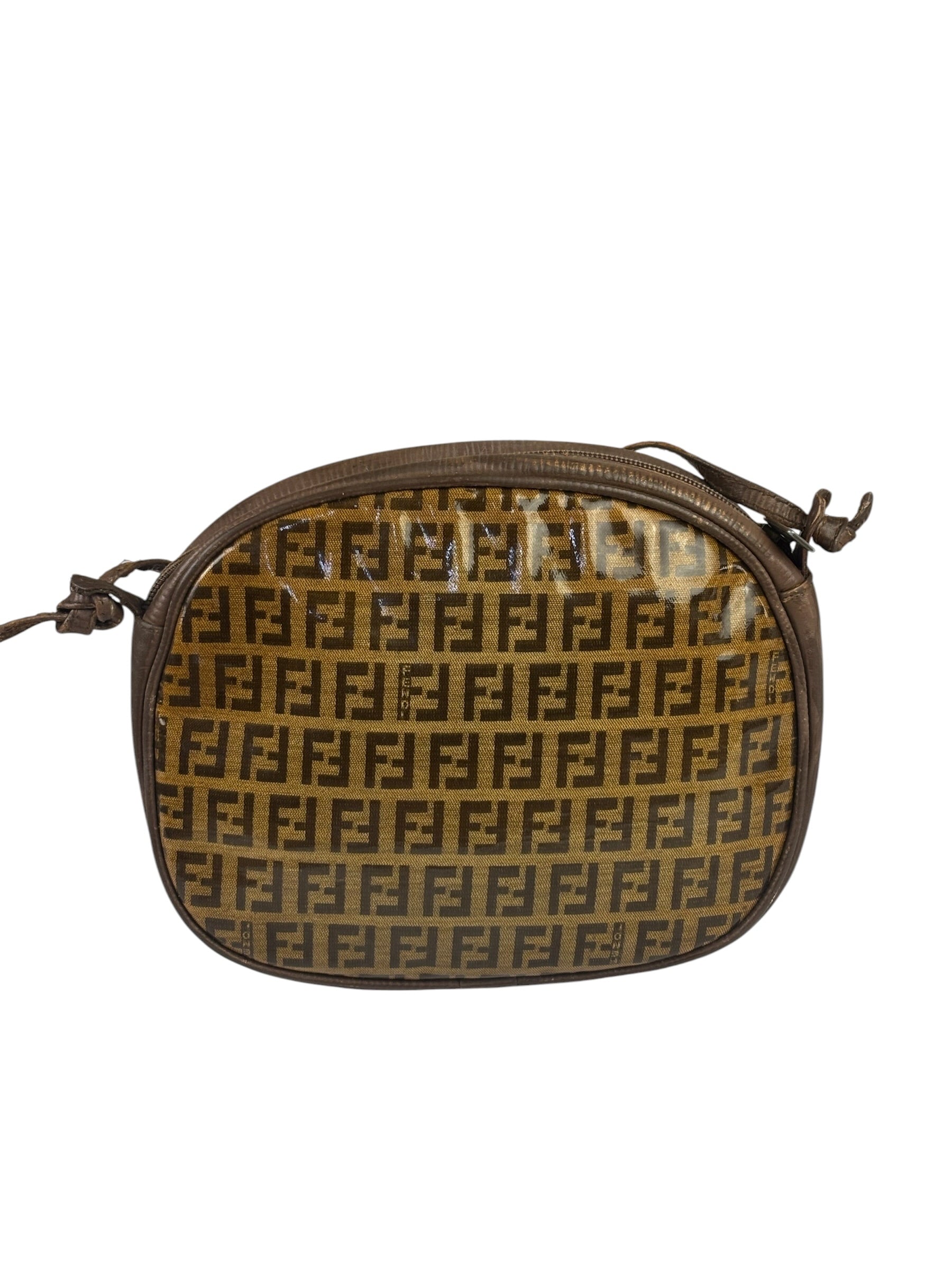 Fendi Vintage Brown PVC Leather Zucca Crossbody Bag