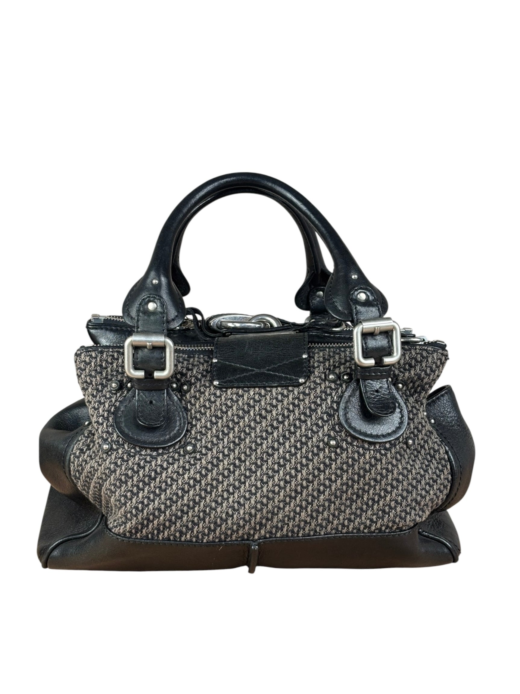 Chloe Black Tweed Leather Paddington Shoulder Bag