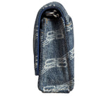 Balenciaga Blue Denim Hourglass Monogram Wallet On Chain