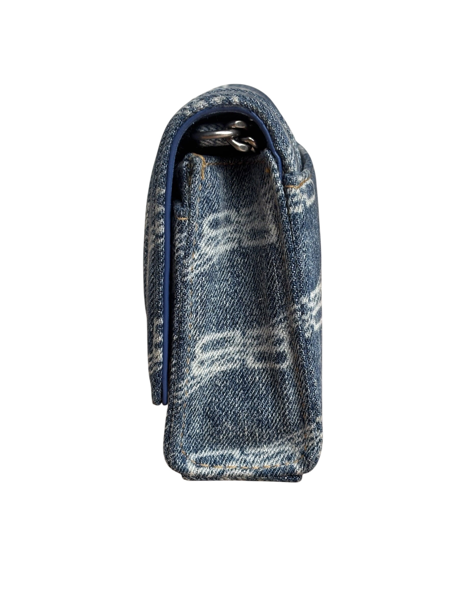 Balenciaga Blue Denim Hourglass Monogram Wallet On Chain