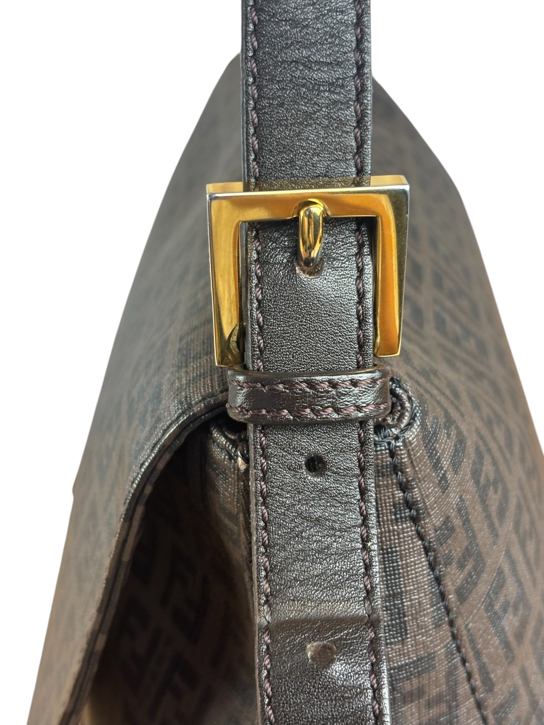 Fendi Brown Leather Zucca Mamma Baguette