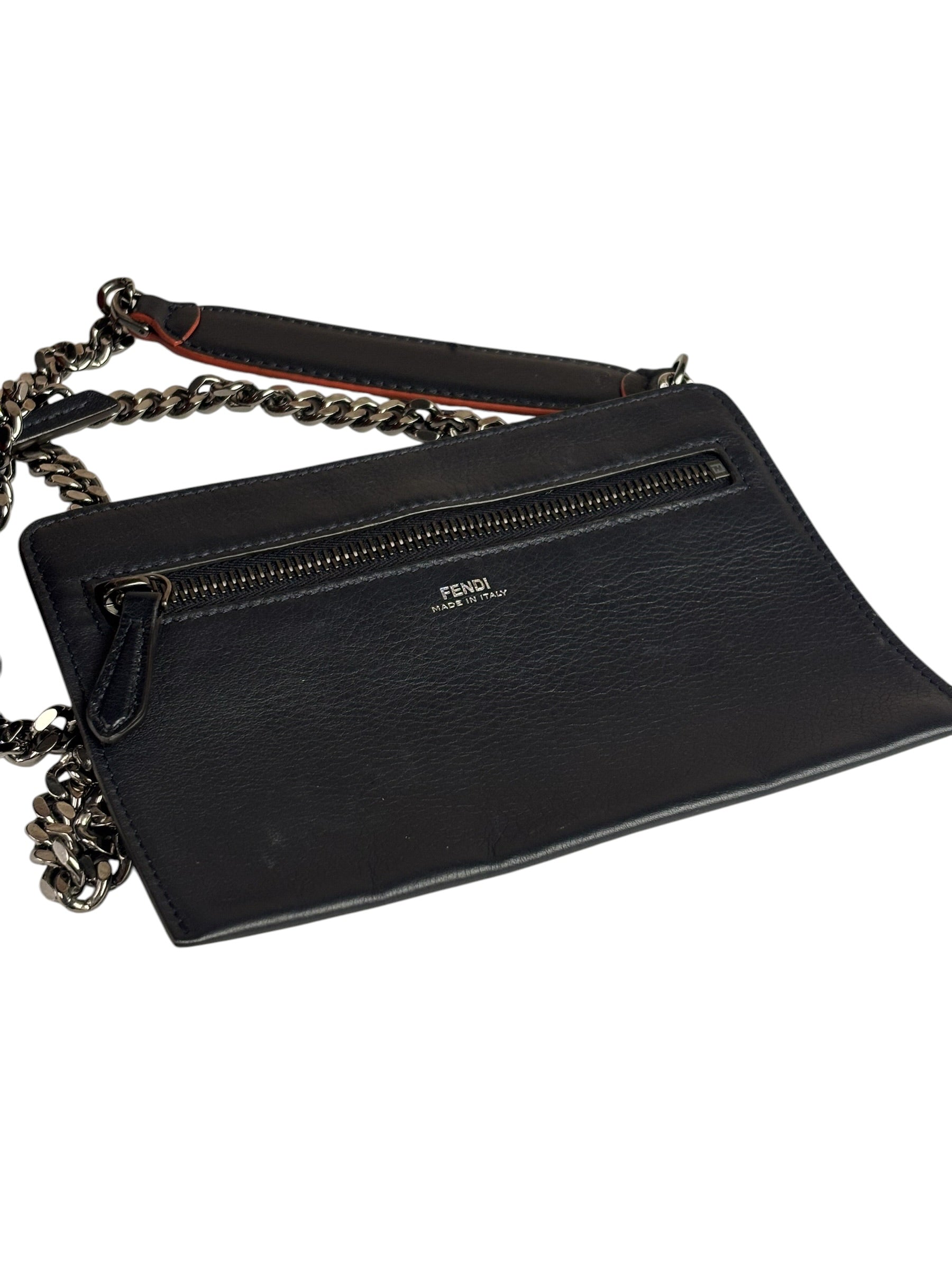 Fendi Navy/Red Leather Trim/Suede Dotcom Striped Two-Way Bag