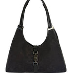 Gucci Black Leather Trim GG Bardot Jackie Medium Hobo Bag