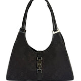 Gucci Black Leather Trim GG Bardot Jackie Medium Hobo Bag
