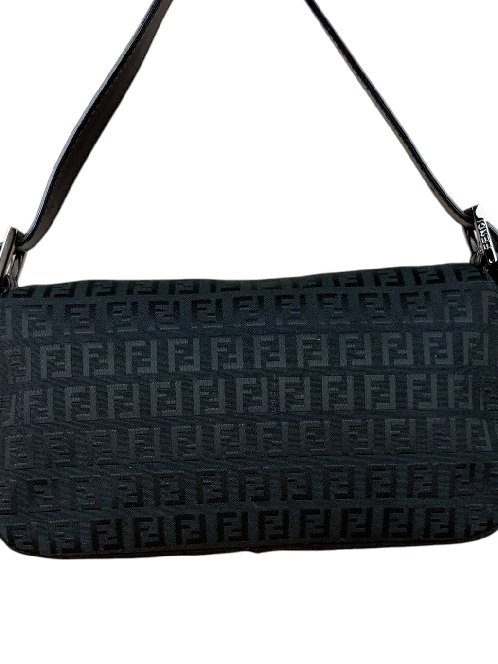 Fendi Black Leather Trim Zucca Baguette