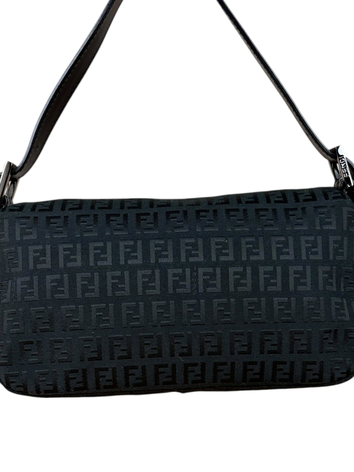 Fendi Black Leather Trim Zucca Baguette