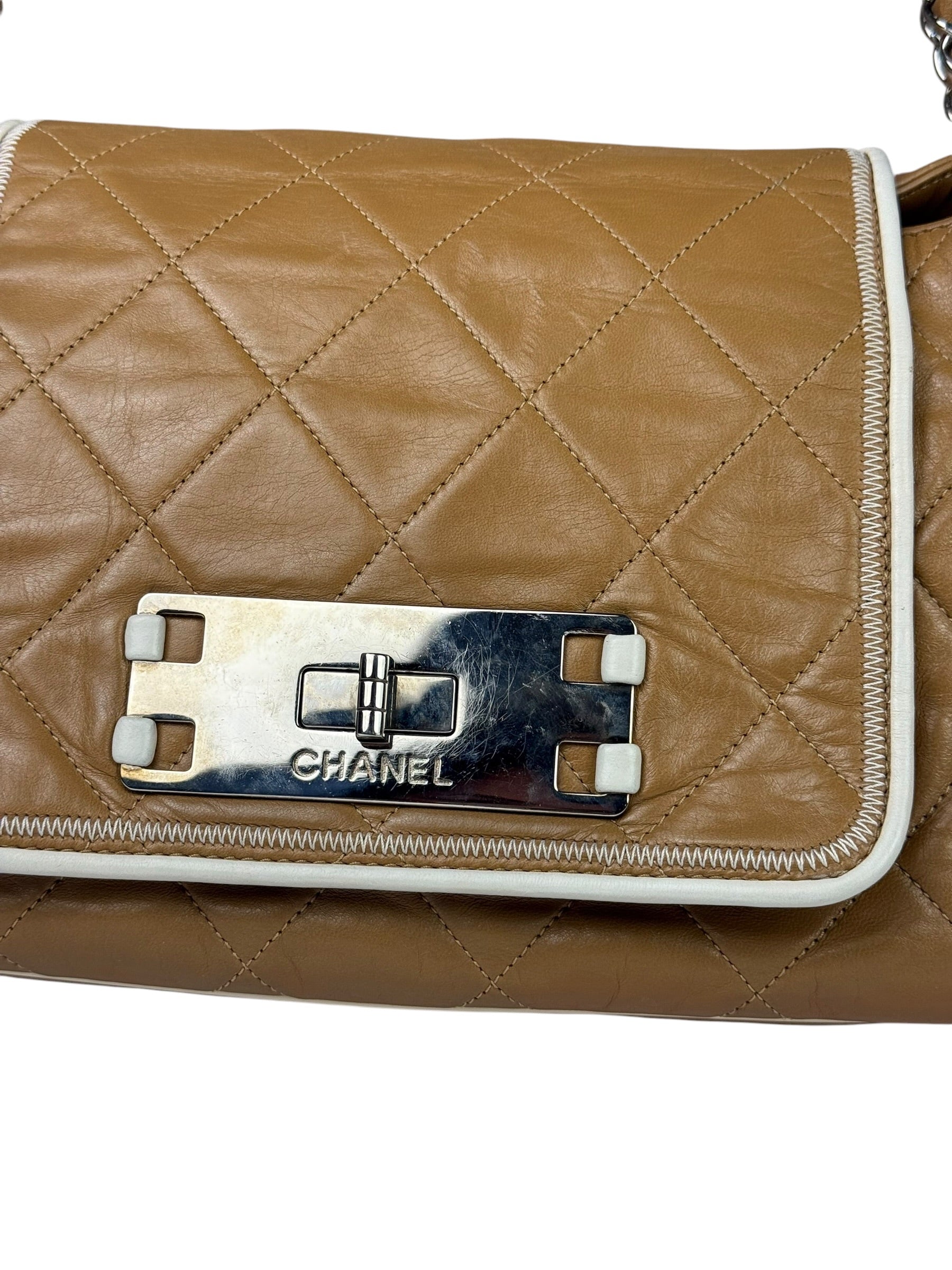 Chanel East/West Accordion Chain Beige Flap Bag 2008