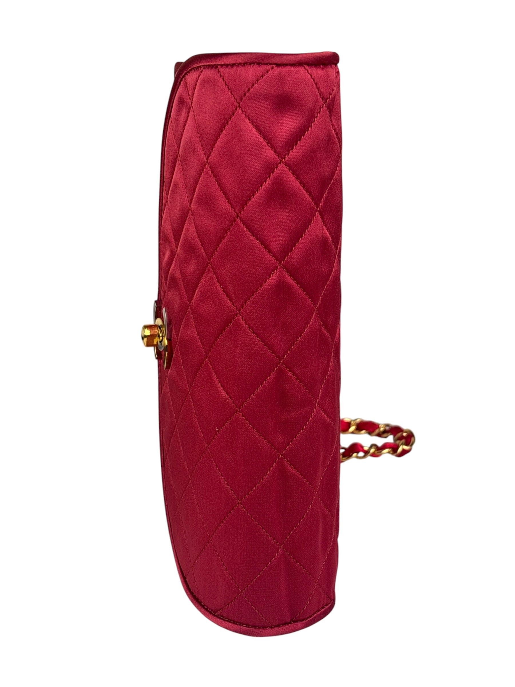 Chanel Vintage Two Tone Red Satin Flap 1989