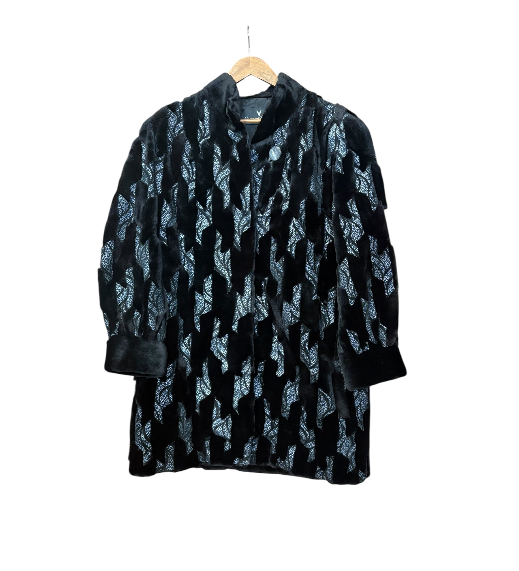 Giovanni Valentino Abstract Print Black Fur Coat