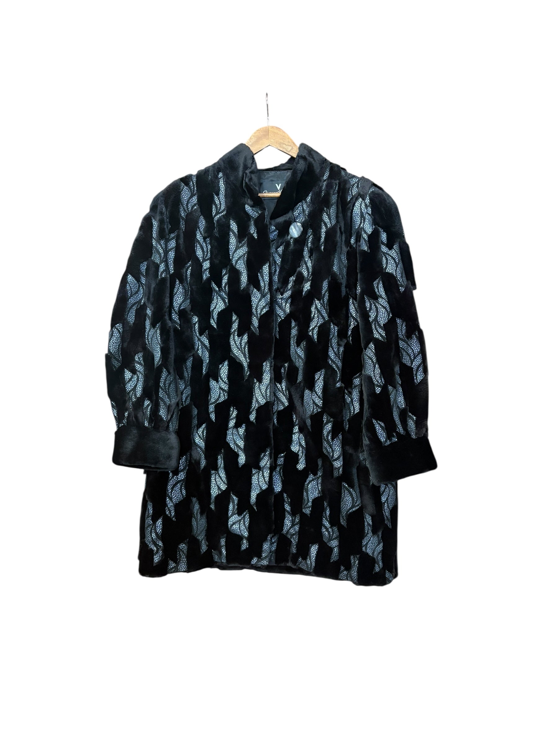 Giovanni Valentino Abstract Print Black Fur Coat