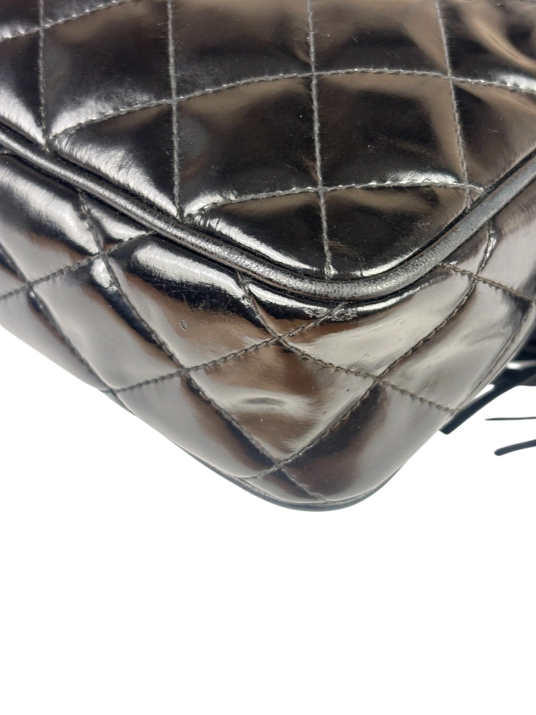 Chanel Black Quilted Patent Leather Camera Bag 1989