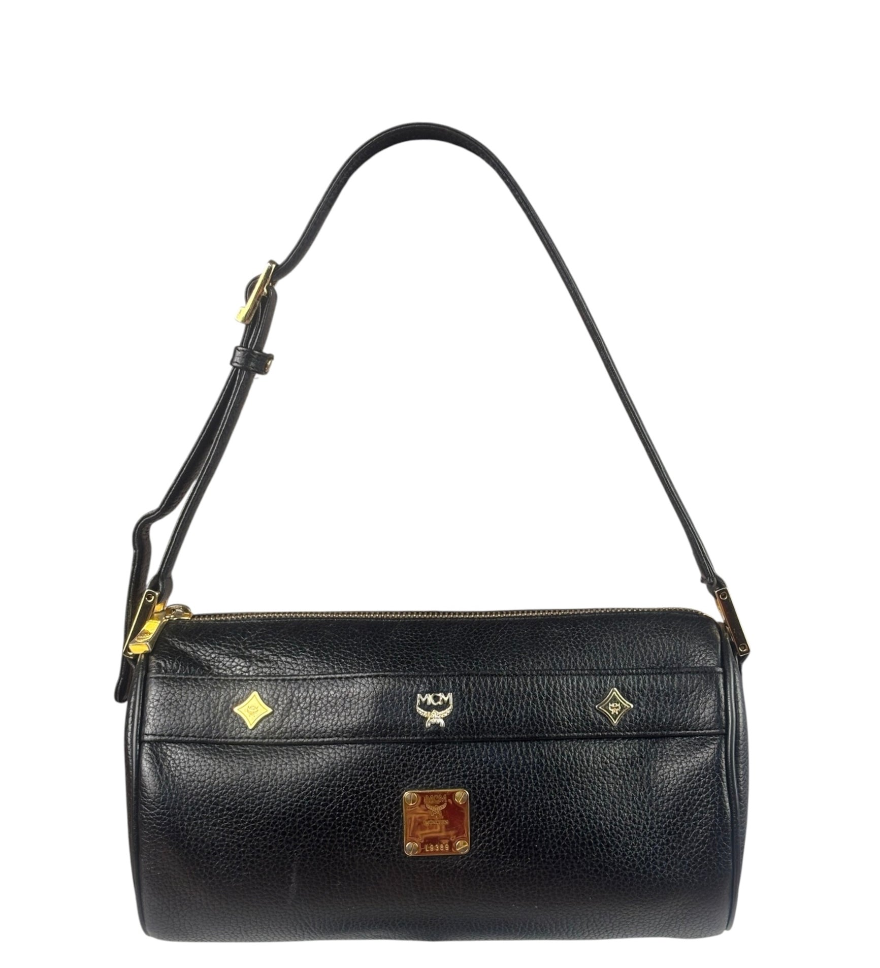 MCM Vintage Black Pebbled Leather Bowler Pochette