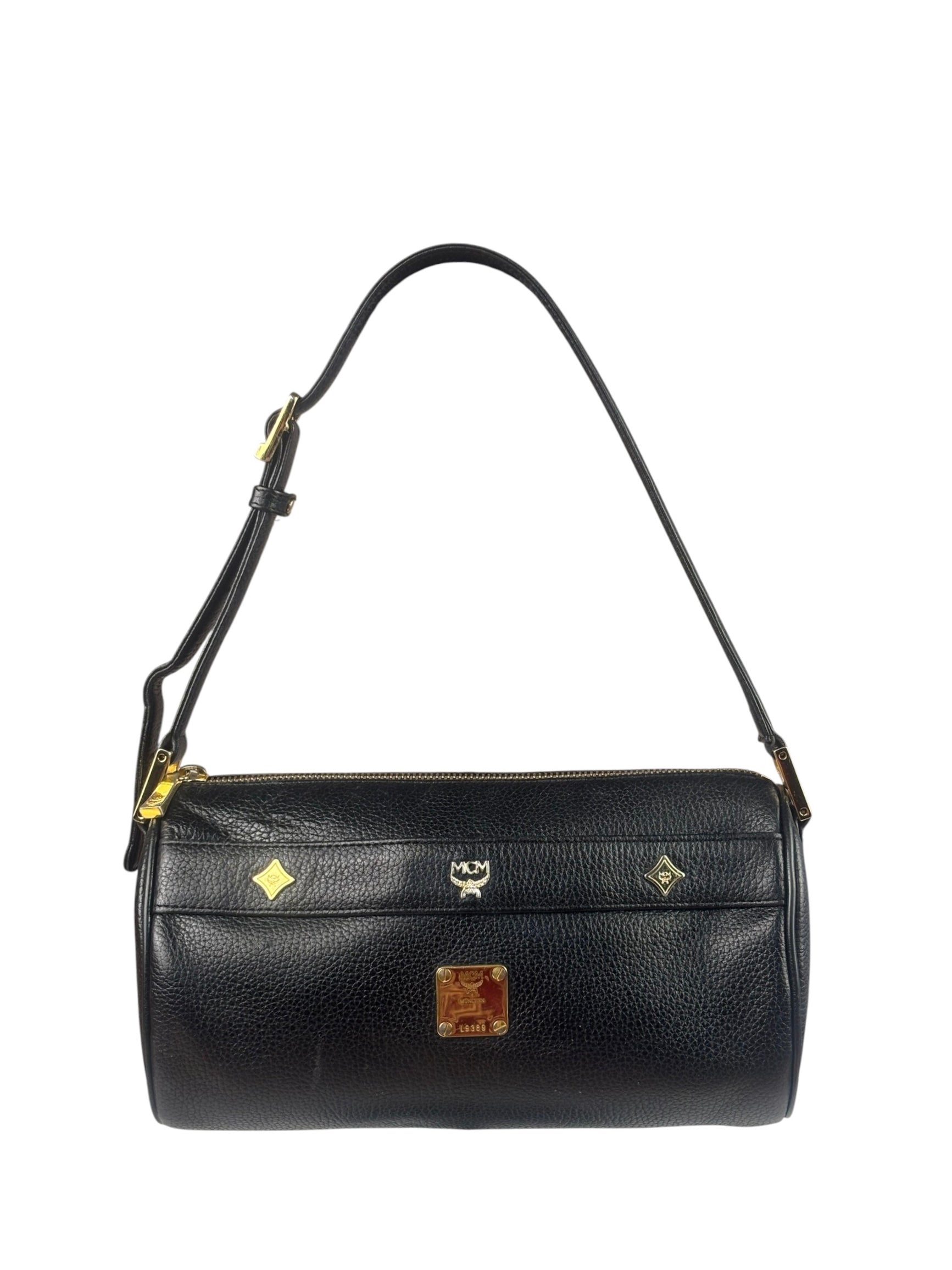 MCM Vintage Black Pebbled Leather Bowler Pochette