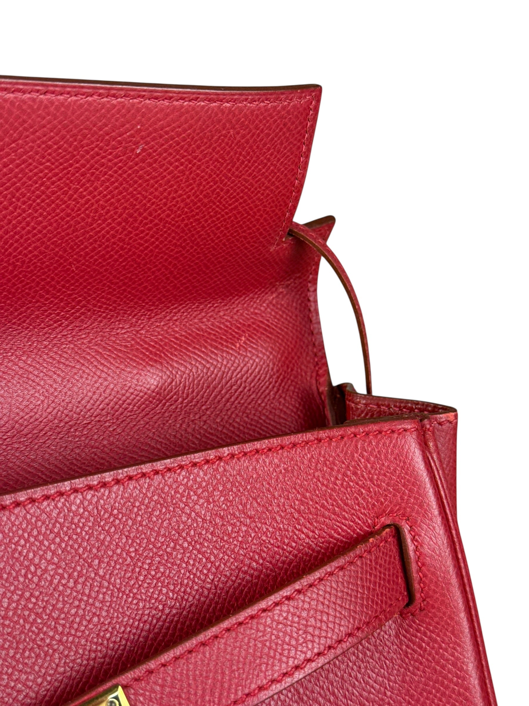 Hermes Kelly 32 Courchevel Rouge Vif Gold Handbag 1997