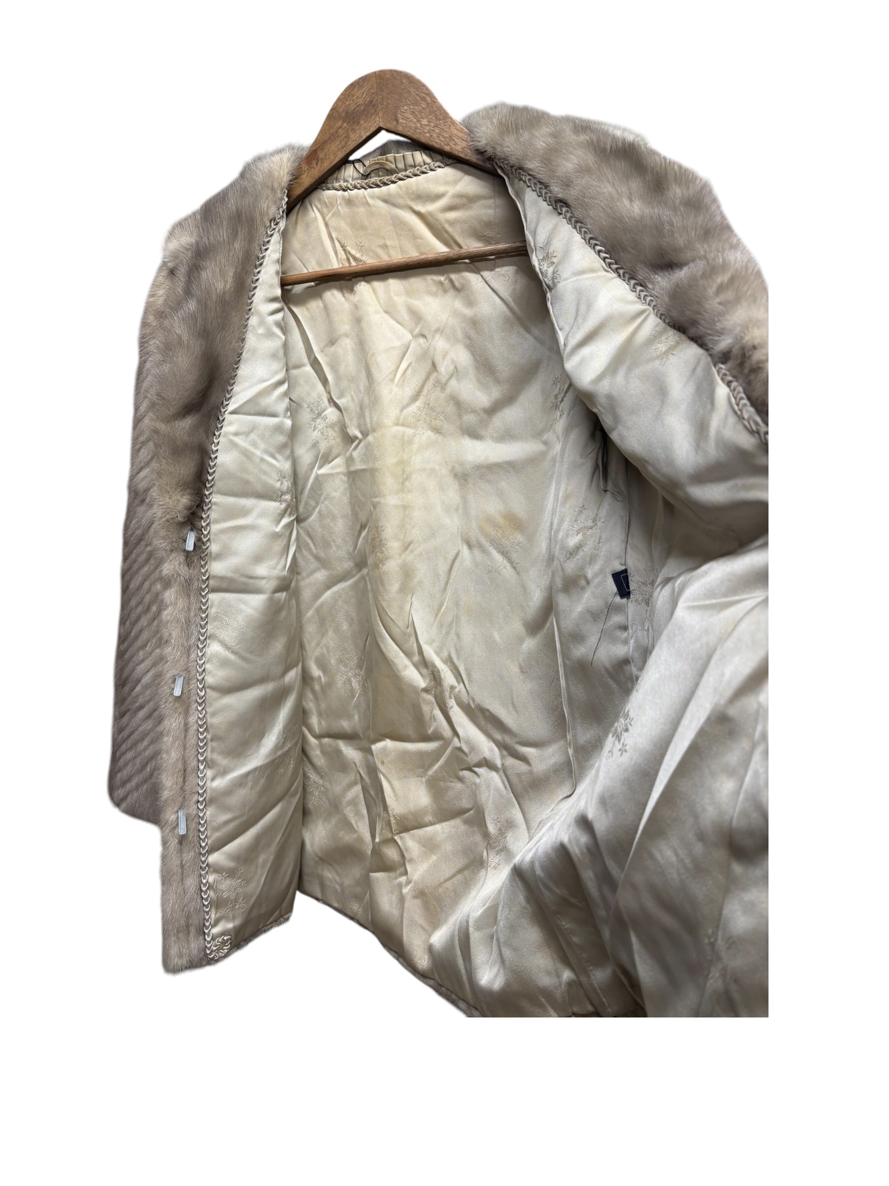 Vintage Light Grey Chevron Patterned Mink Coat