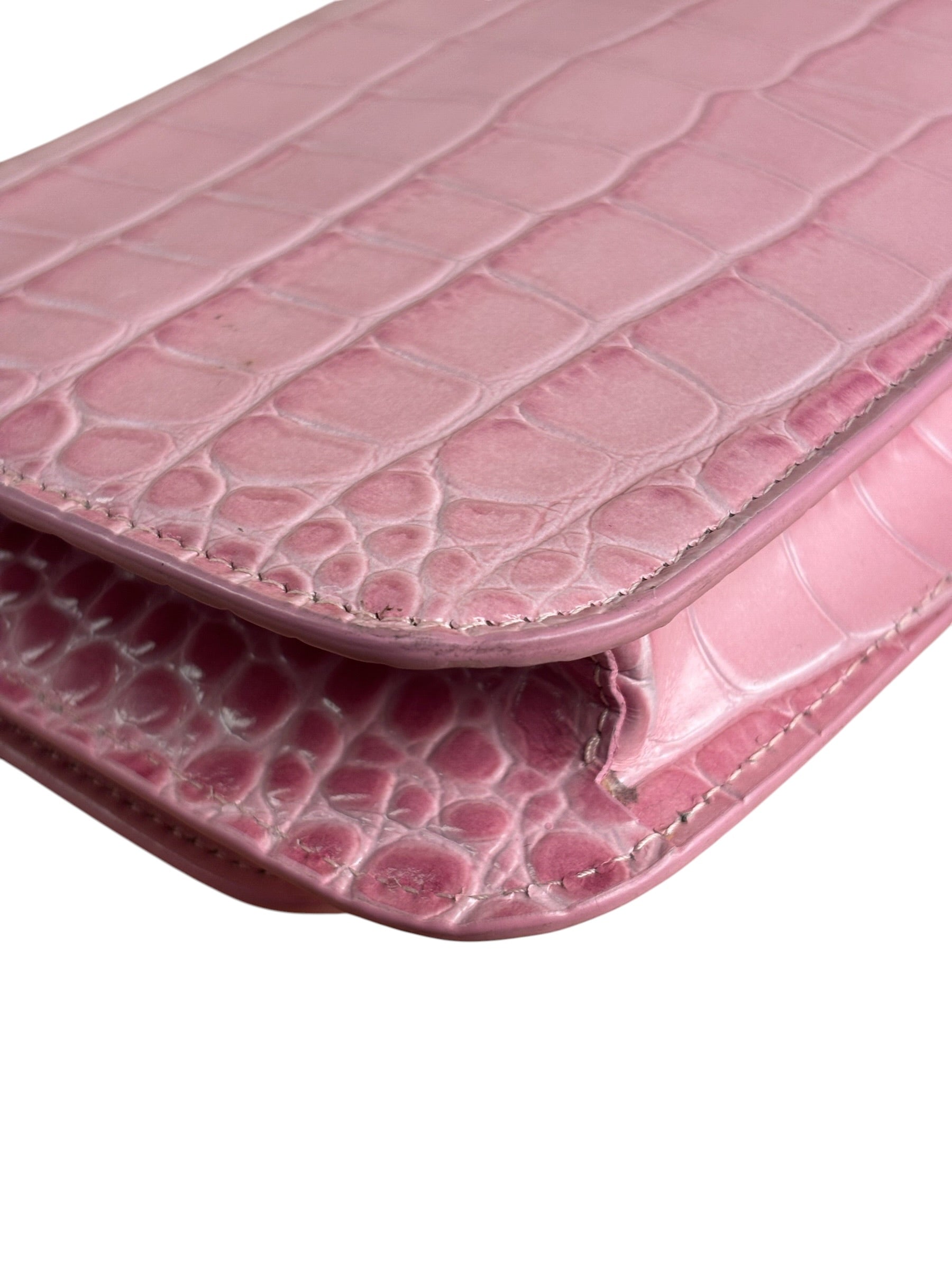 Balenciaga Pink Croc-Embossed Leather Chain B Wallet