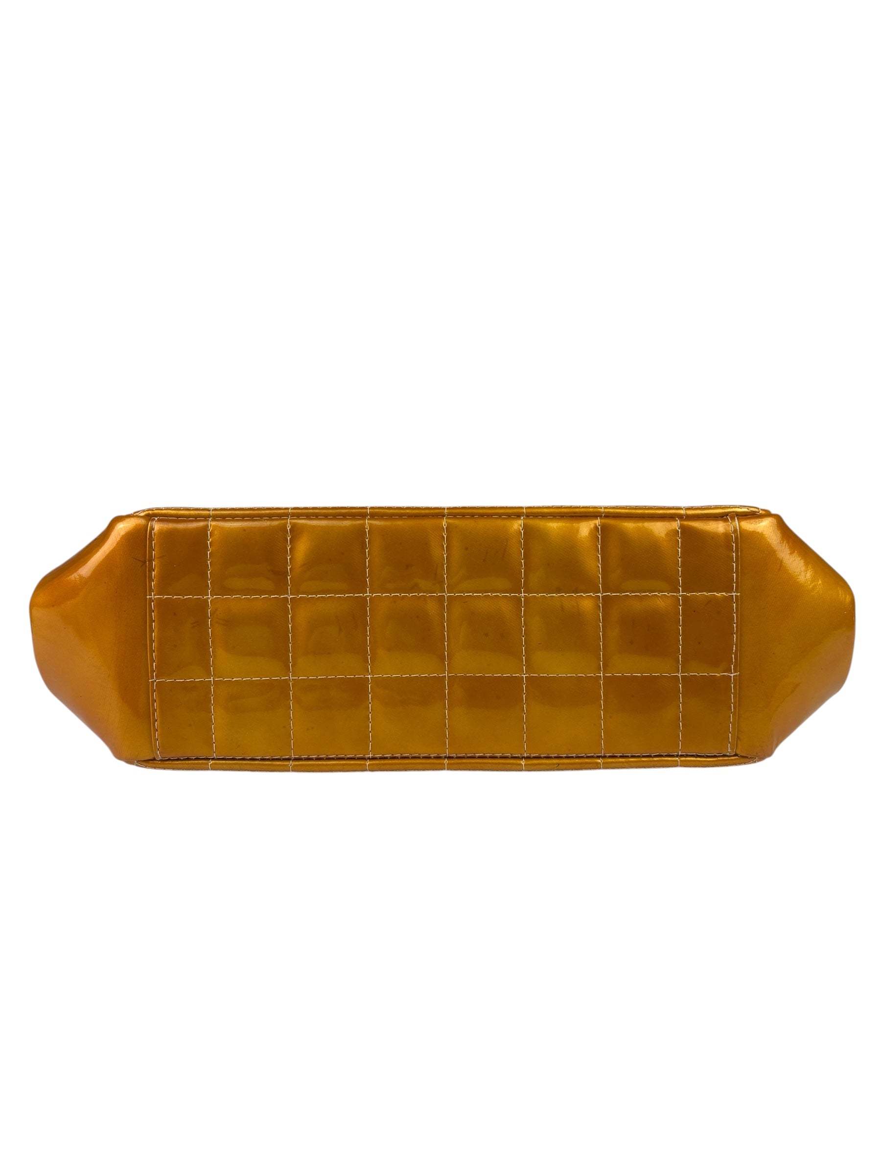 Chanel Mustard Yellow Patent Leather Chocolate Bar Hobo Bag 2002