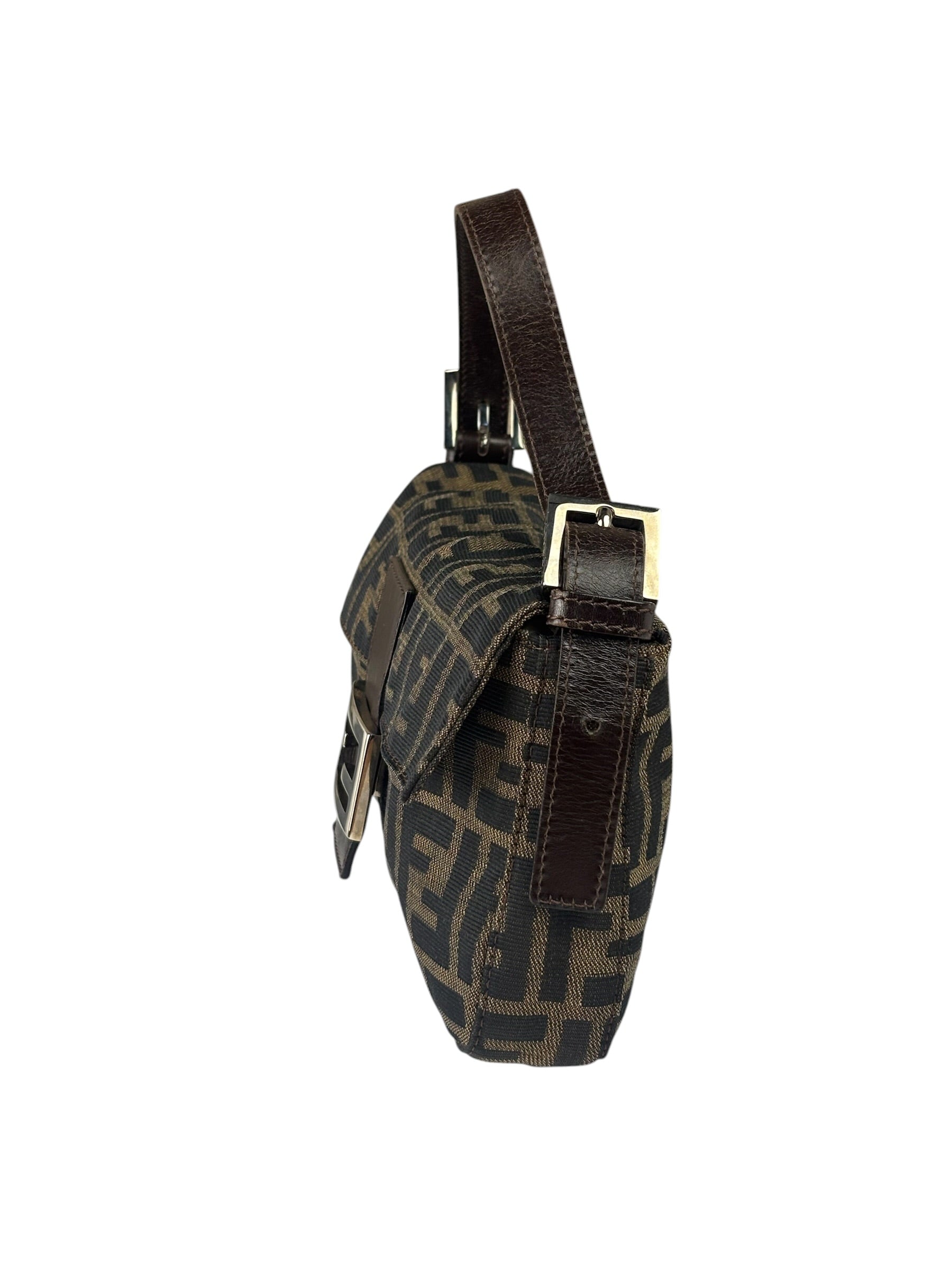 Fendi Brown Leather Trim Baguette