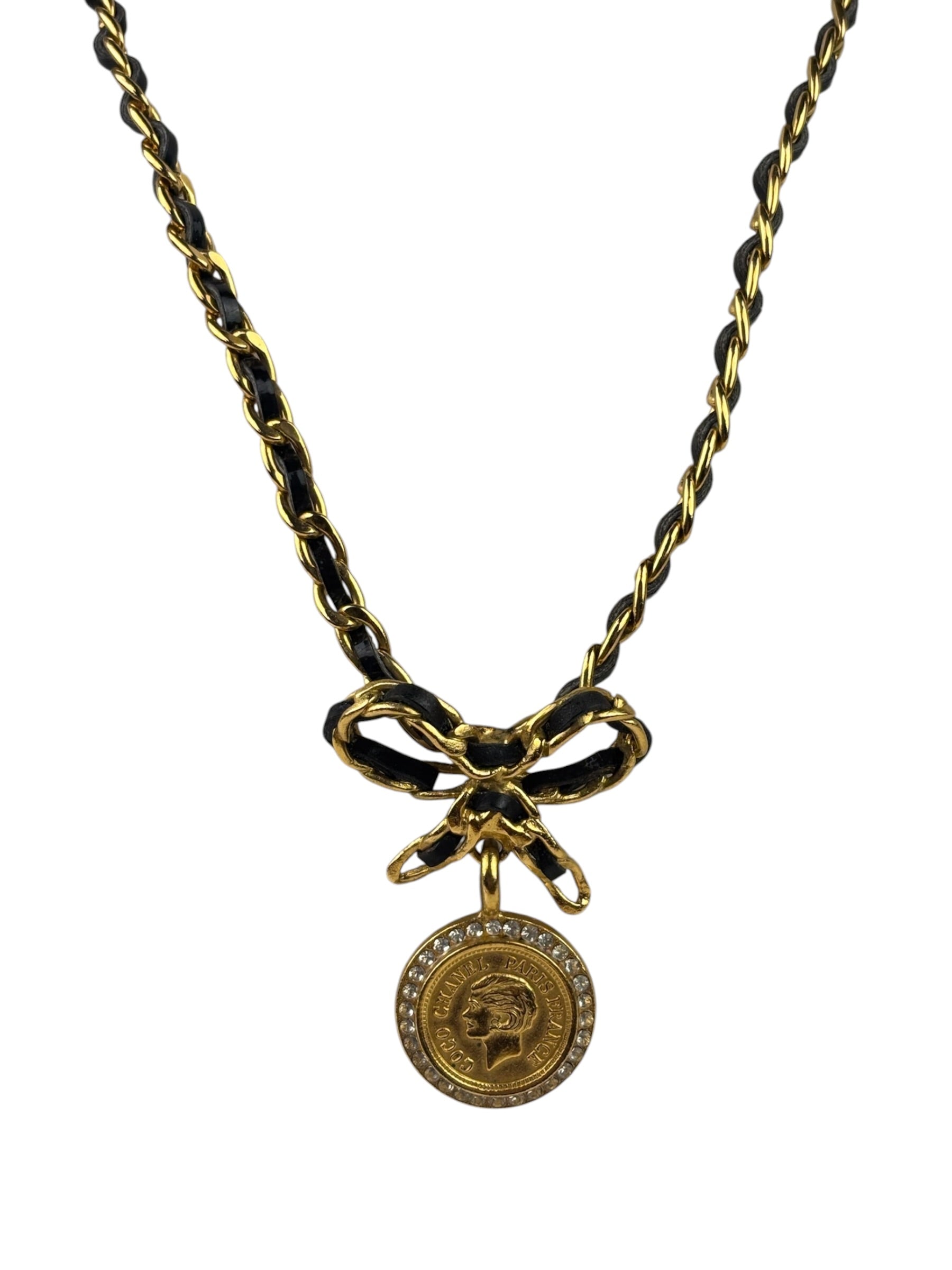 Chanel Vintage Strass & Patent Leather Bow Coin Choker Mid 90s