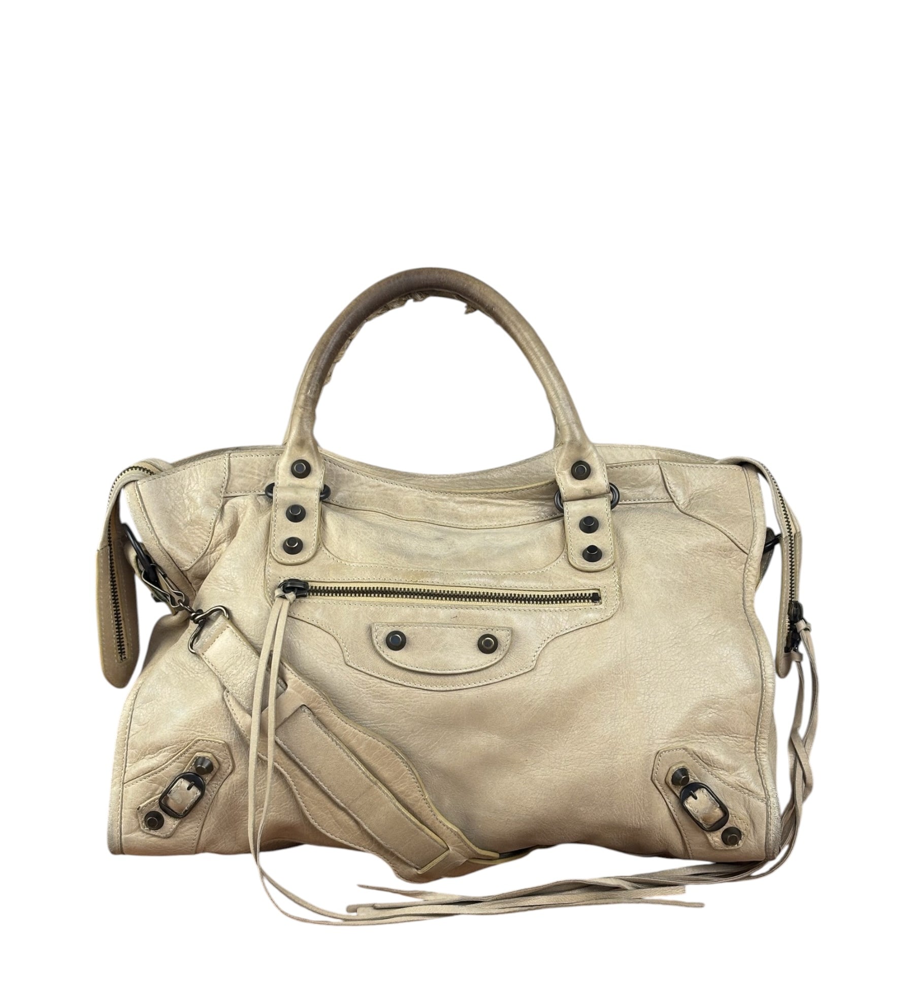 Balenciaga Vintage Almond Beige Leather Small City Two-Way Bag