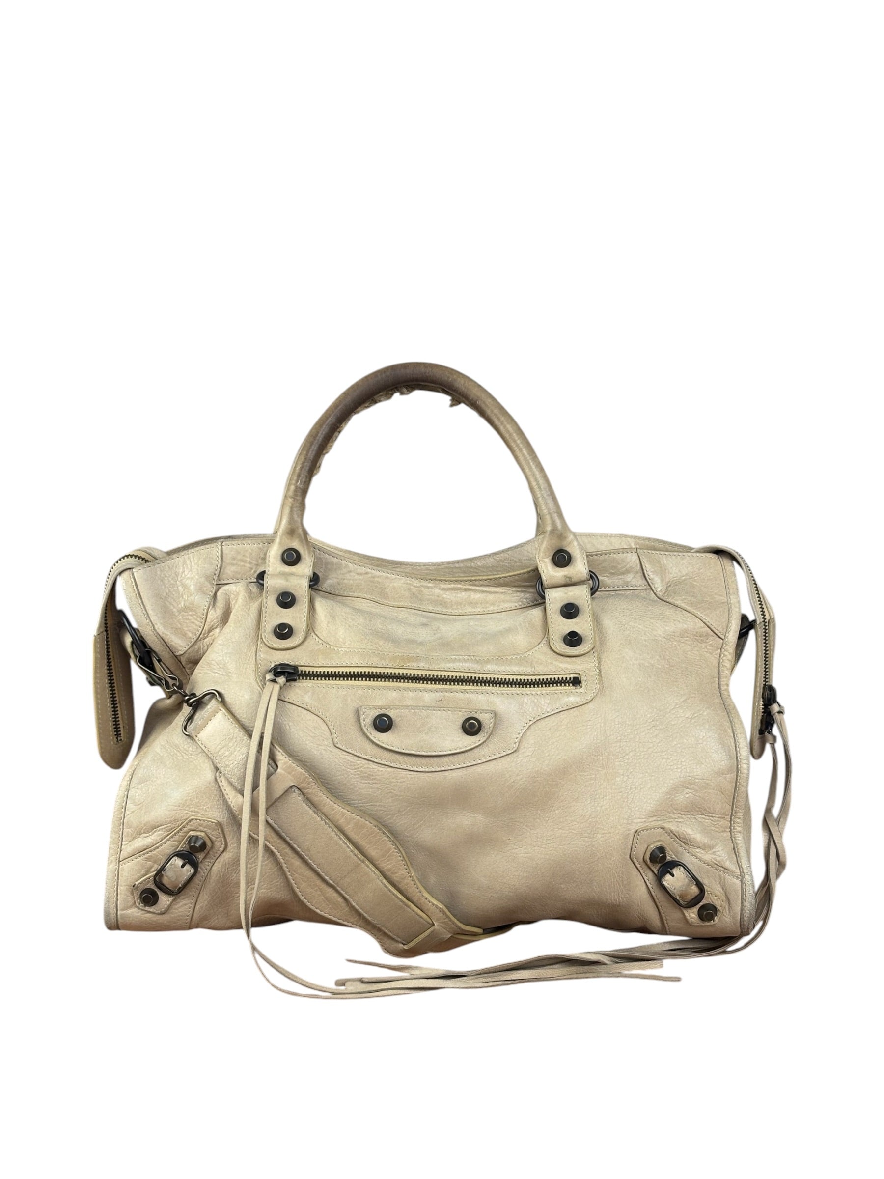 Balenciaga Vintage Almond Beige Leather Small City Two-Way Bag