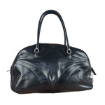 Prada Vintage Black Leather Vitello Drive Perforated Bowling Tote Bag