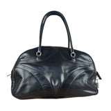 Prada Vintage Black Leather Vitello Drive Perforated Bowling Tote Bag