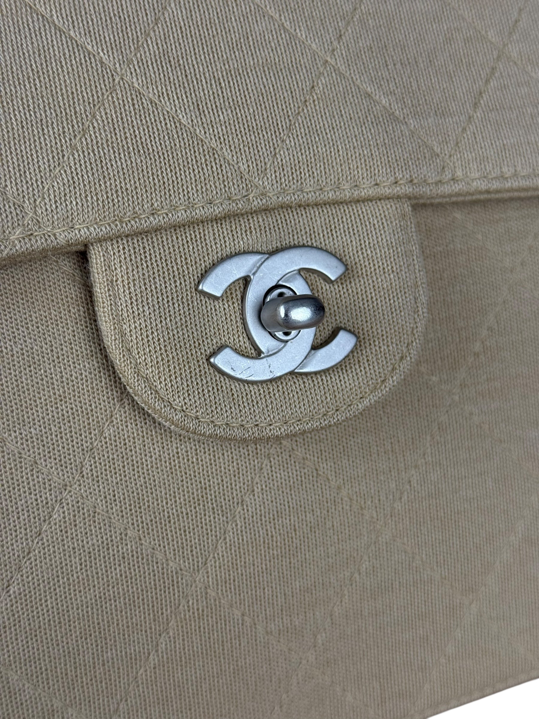 Chanel Beige Quilted Canvas Chain Flap Bag 1998