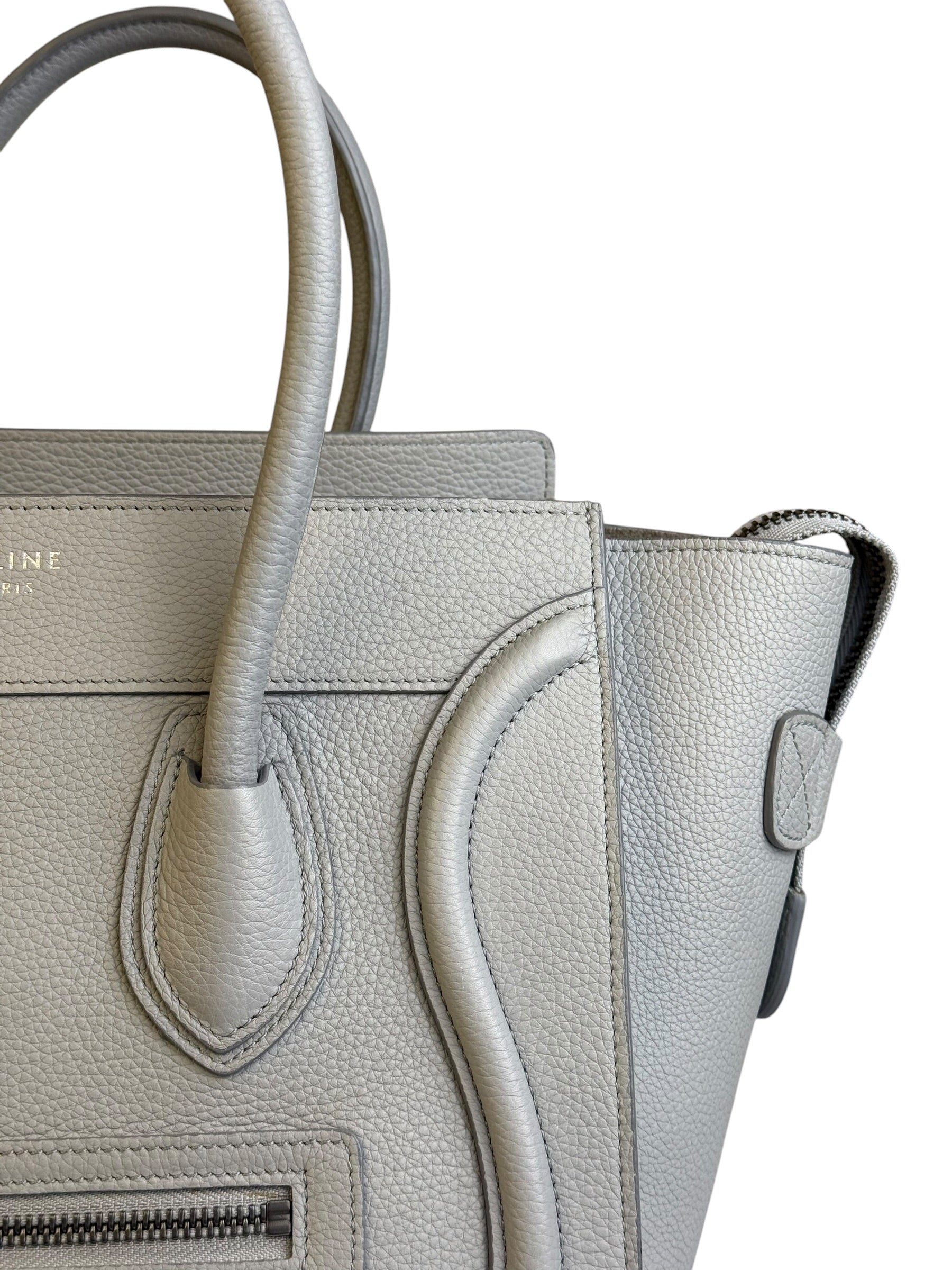 Celine Grey Pebbled Leather Luggage Micro Tote