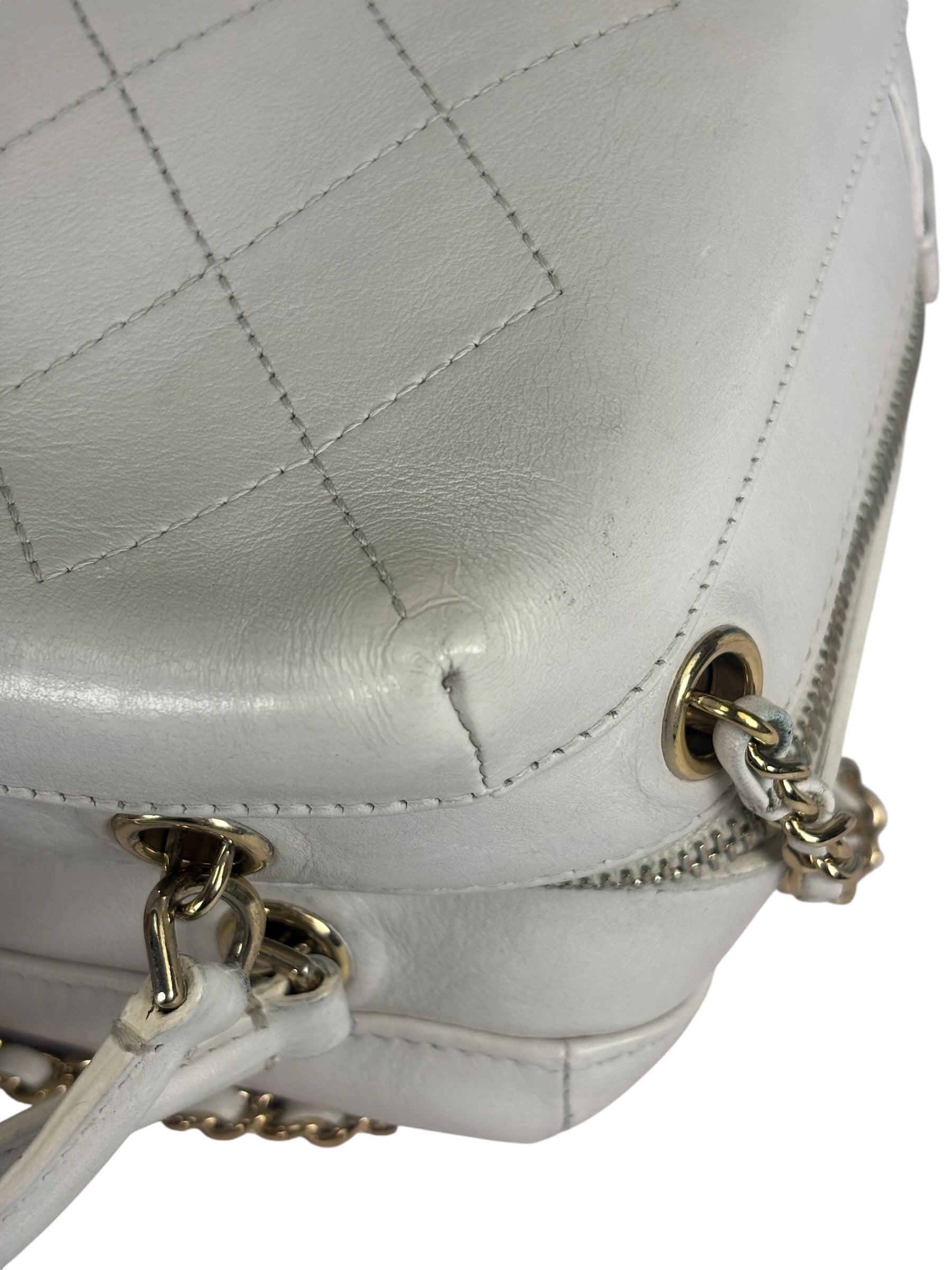 Chanel White Quilted Leather Vanity Small Bowling Two-Way Bag 2019