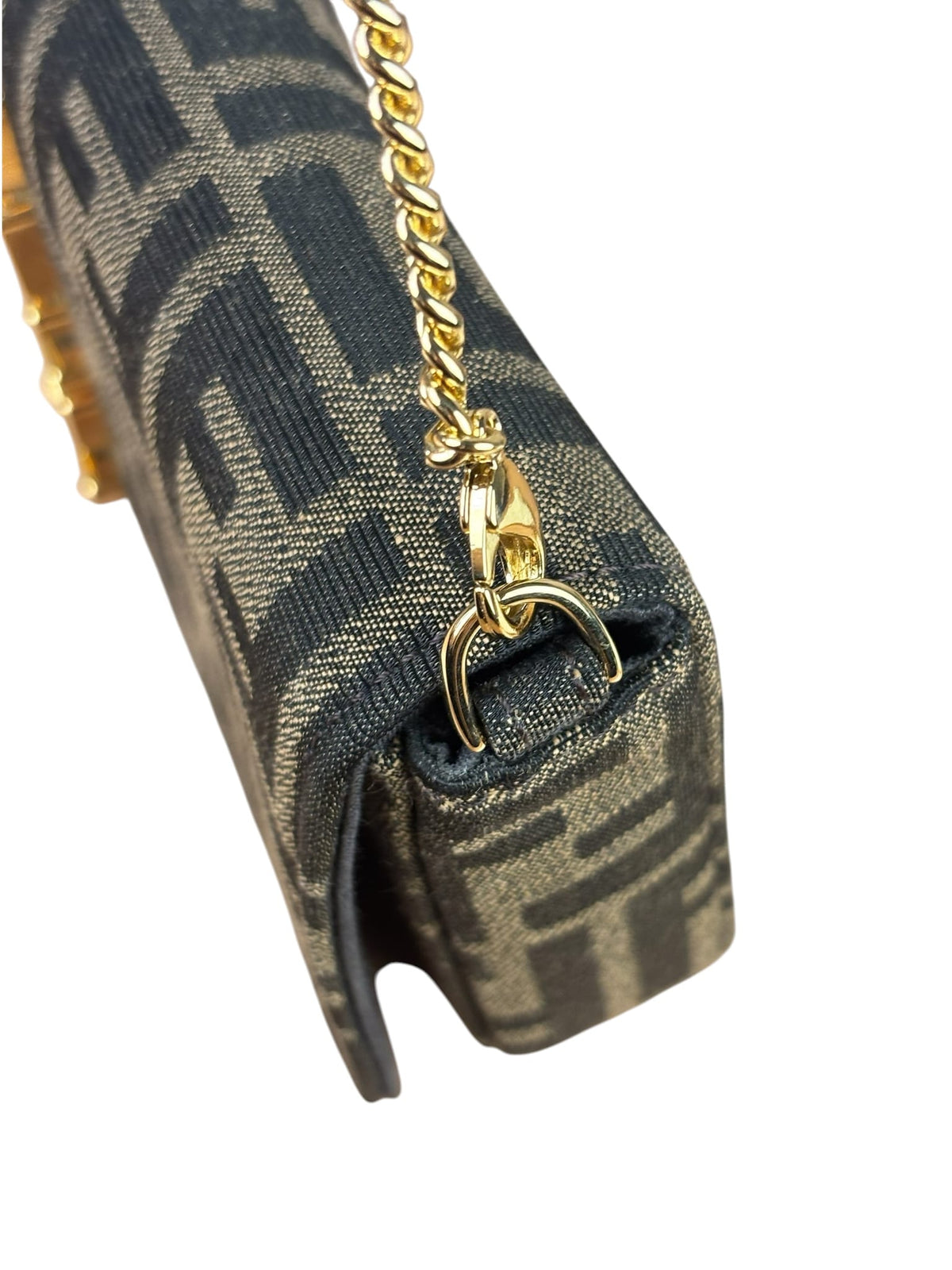 Fendi Brown Leather Trim Zucca Jacquard Fendigraphy Wallet On Chain