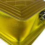 Chanel Metallic Yellow Quilted Patent Leather Mini Boy Flap Bag 2014