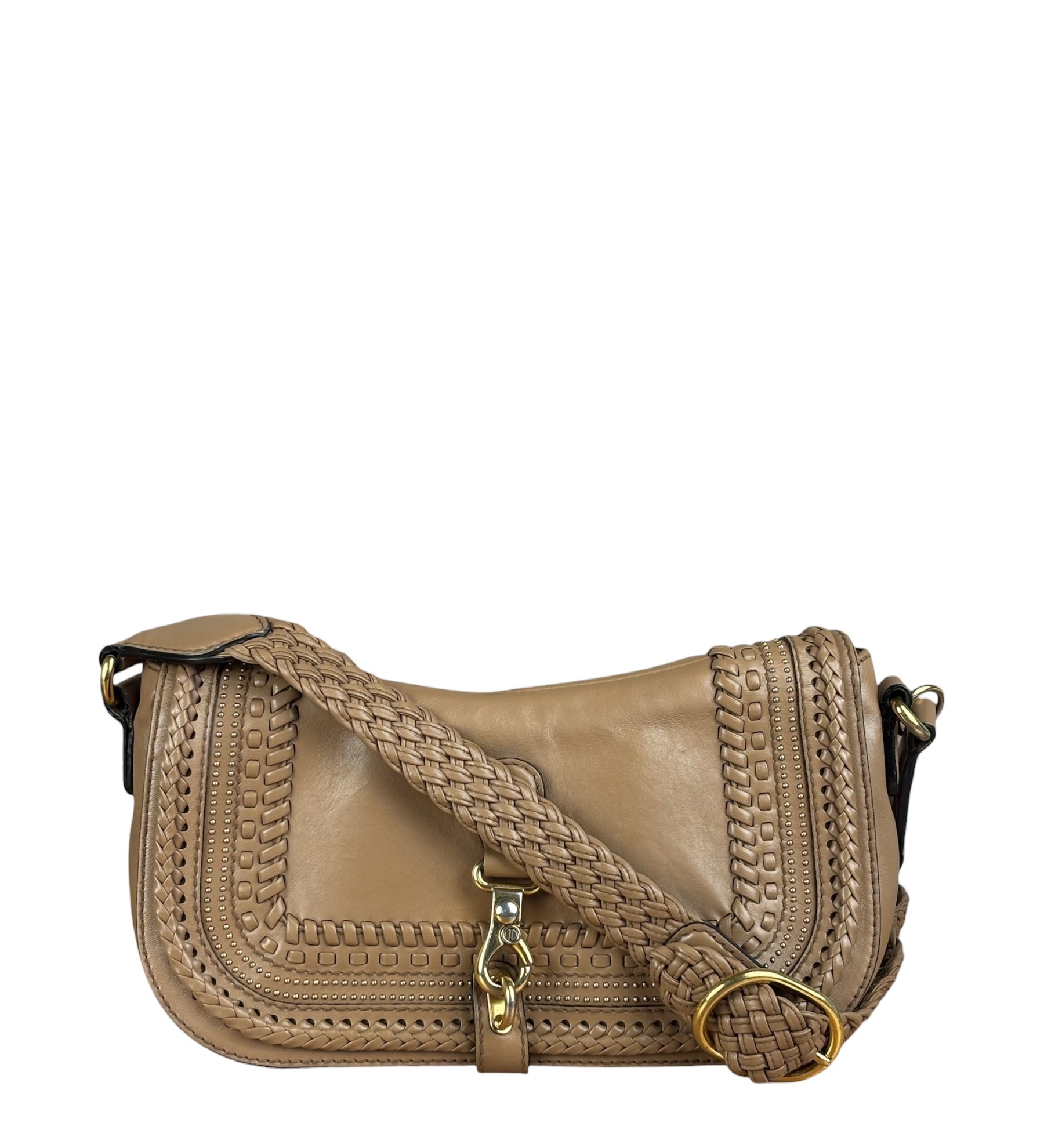 Gucci Vintage Tan Leather Medium Flap Shoulder Bag