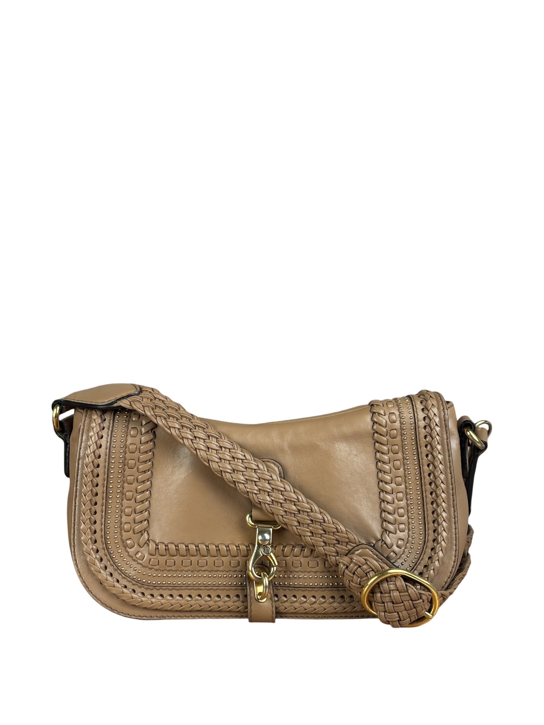 Gucci Vintage Tan Leather Medium Flap Shoulder Bag