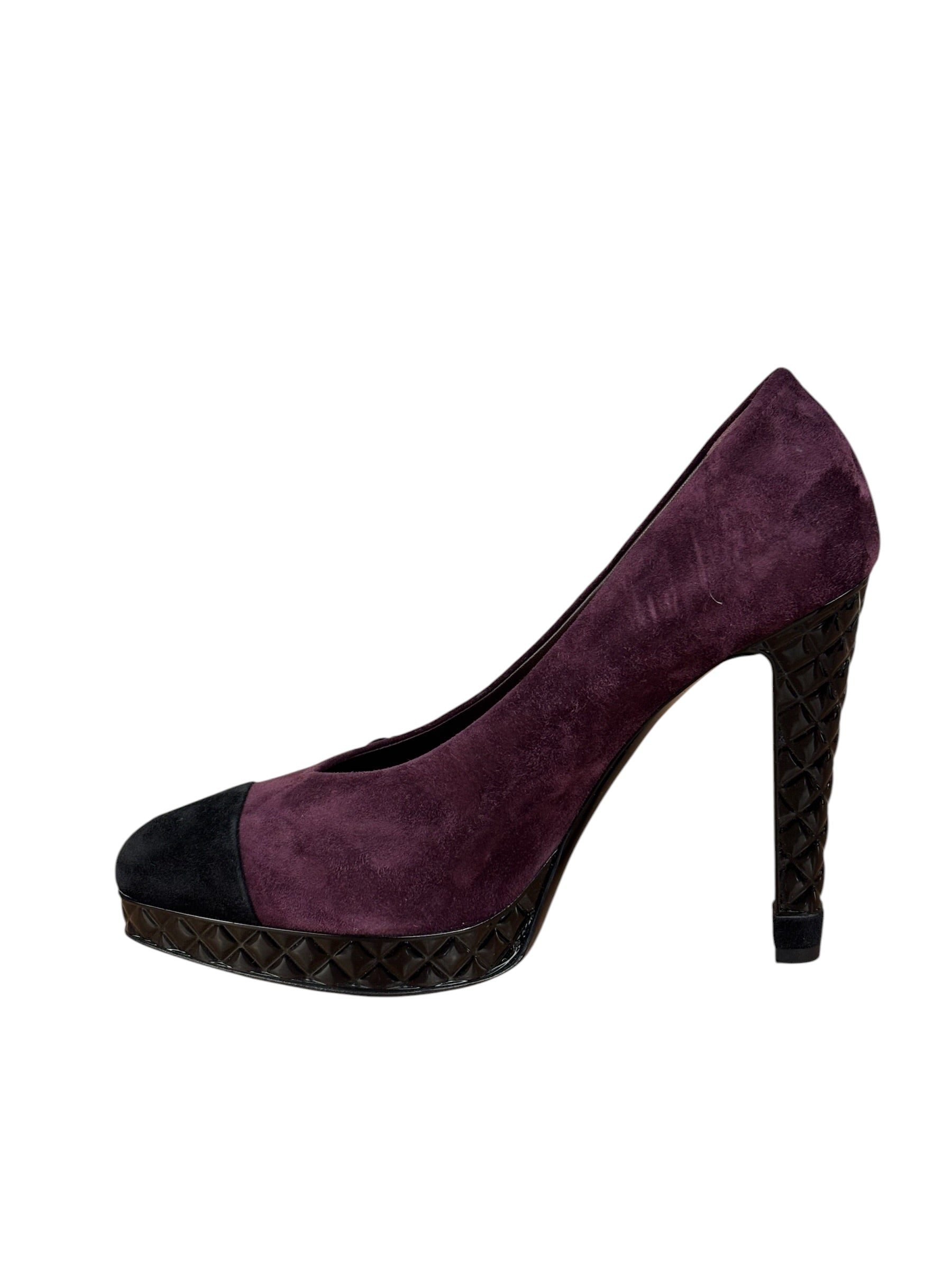 Chanel Two-Tone Suede Cap-Toe Platform Pumps