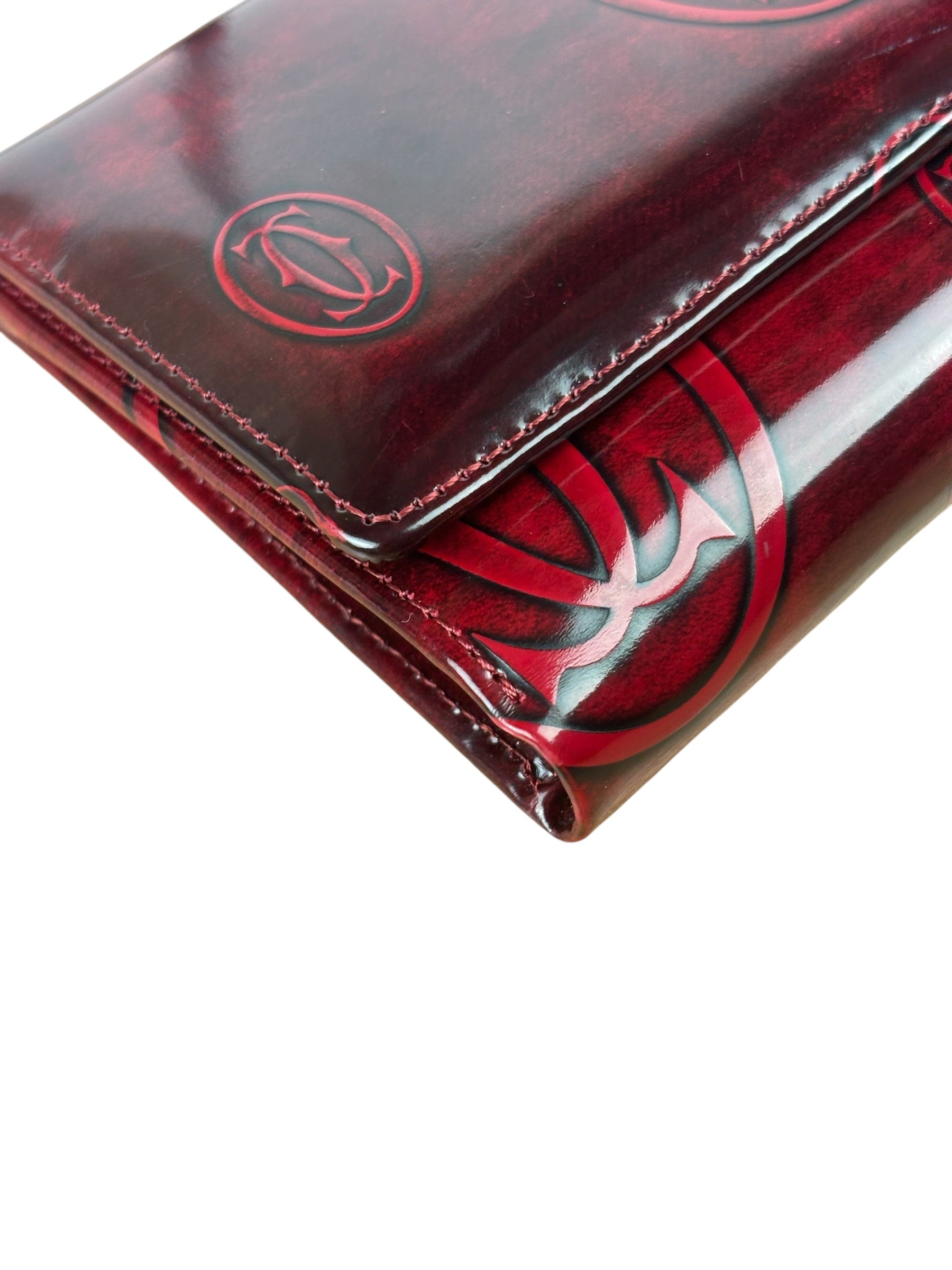 Cartier Red Patent Leather Must De Cartier Tri-Fold Wallet