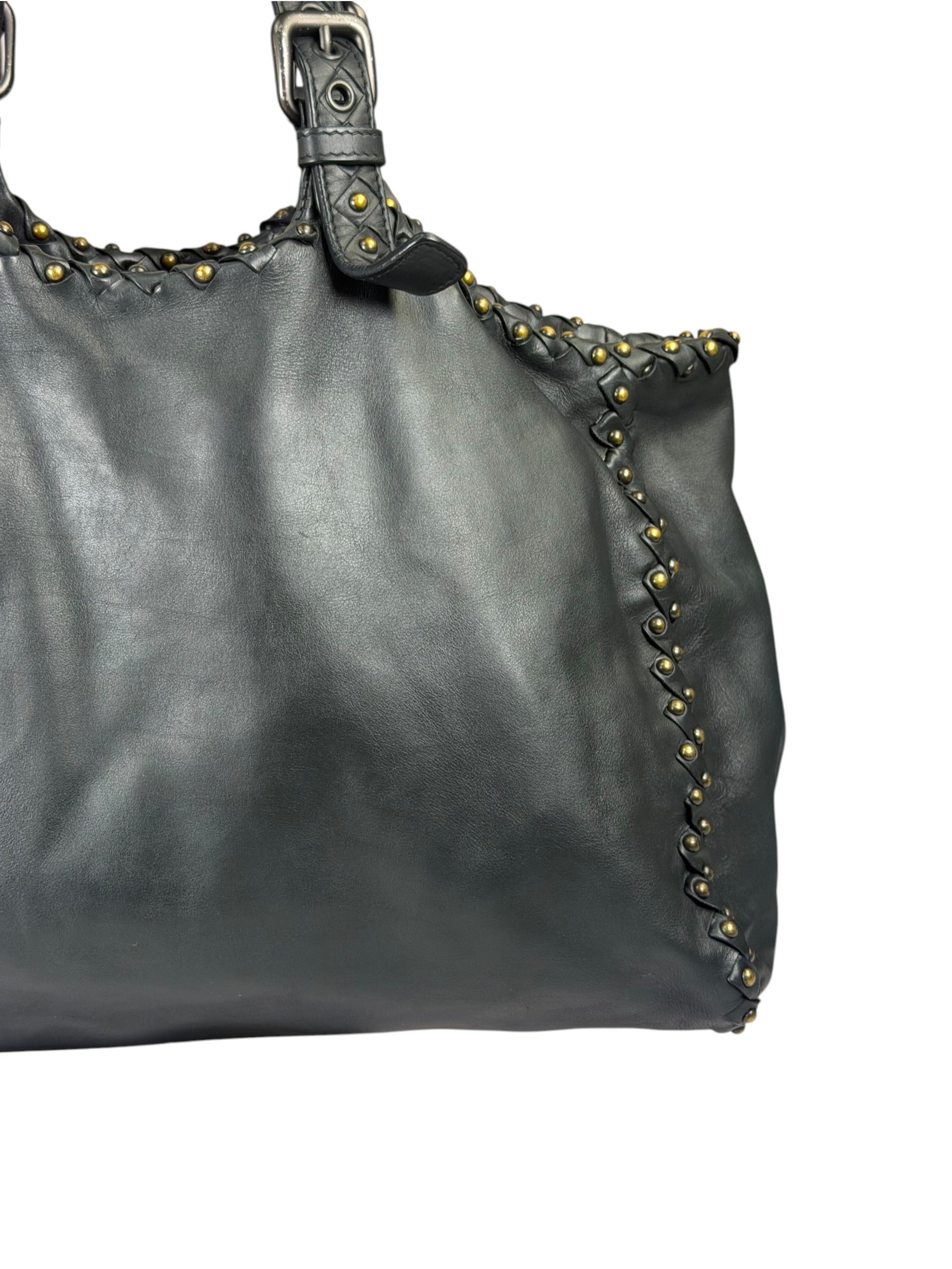 Bottega Veneta Dark Grey Leather Studded Shoulder Bag