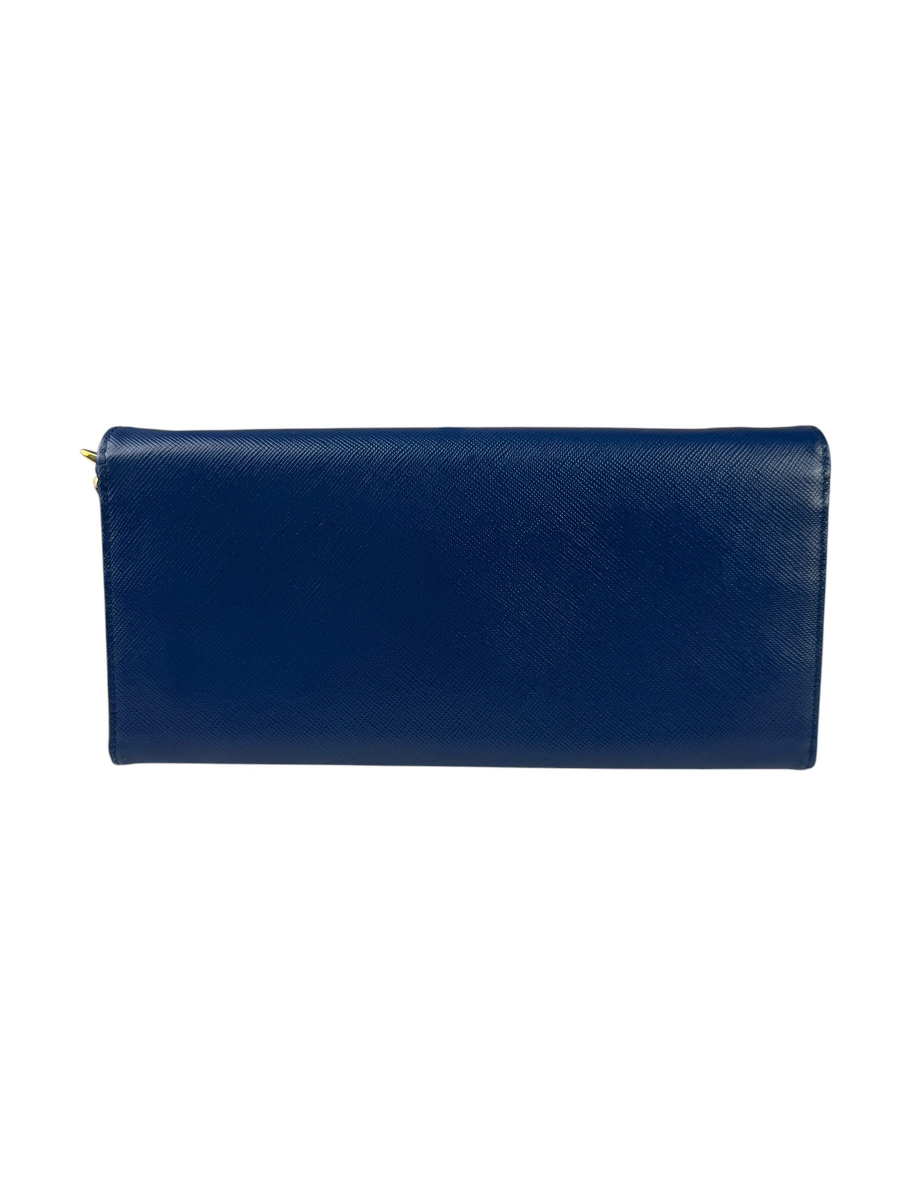 Prada Blue Saffiano Leather Fire Flap Wallet On Chain